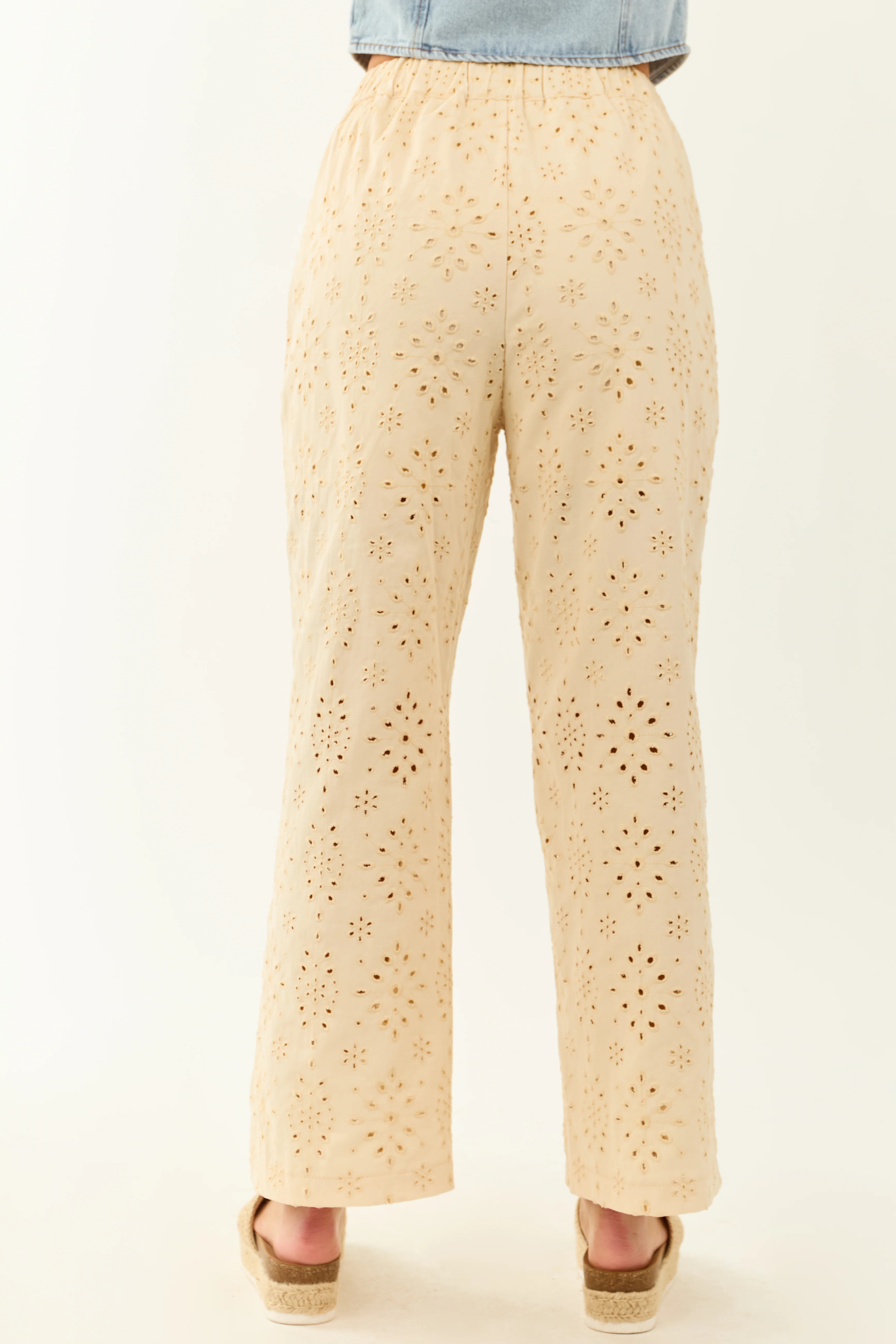 Lovelo Cream Eyelet Lace Straight Leg Cotton Pants - Image 4