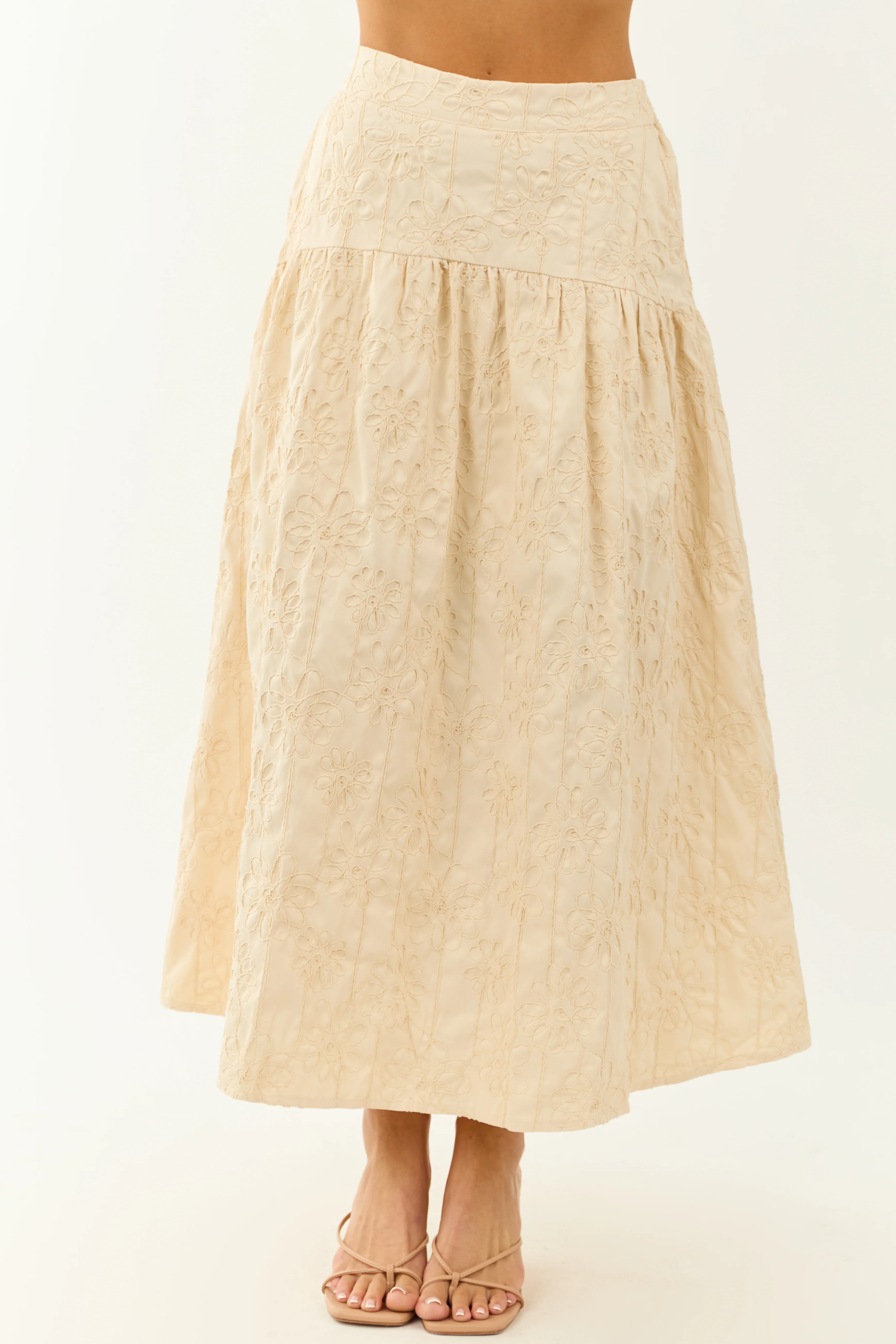 Lovelo Cream Raised Embroidery Maxi Skirt - Image 2