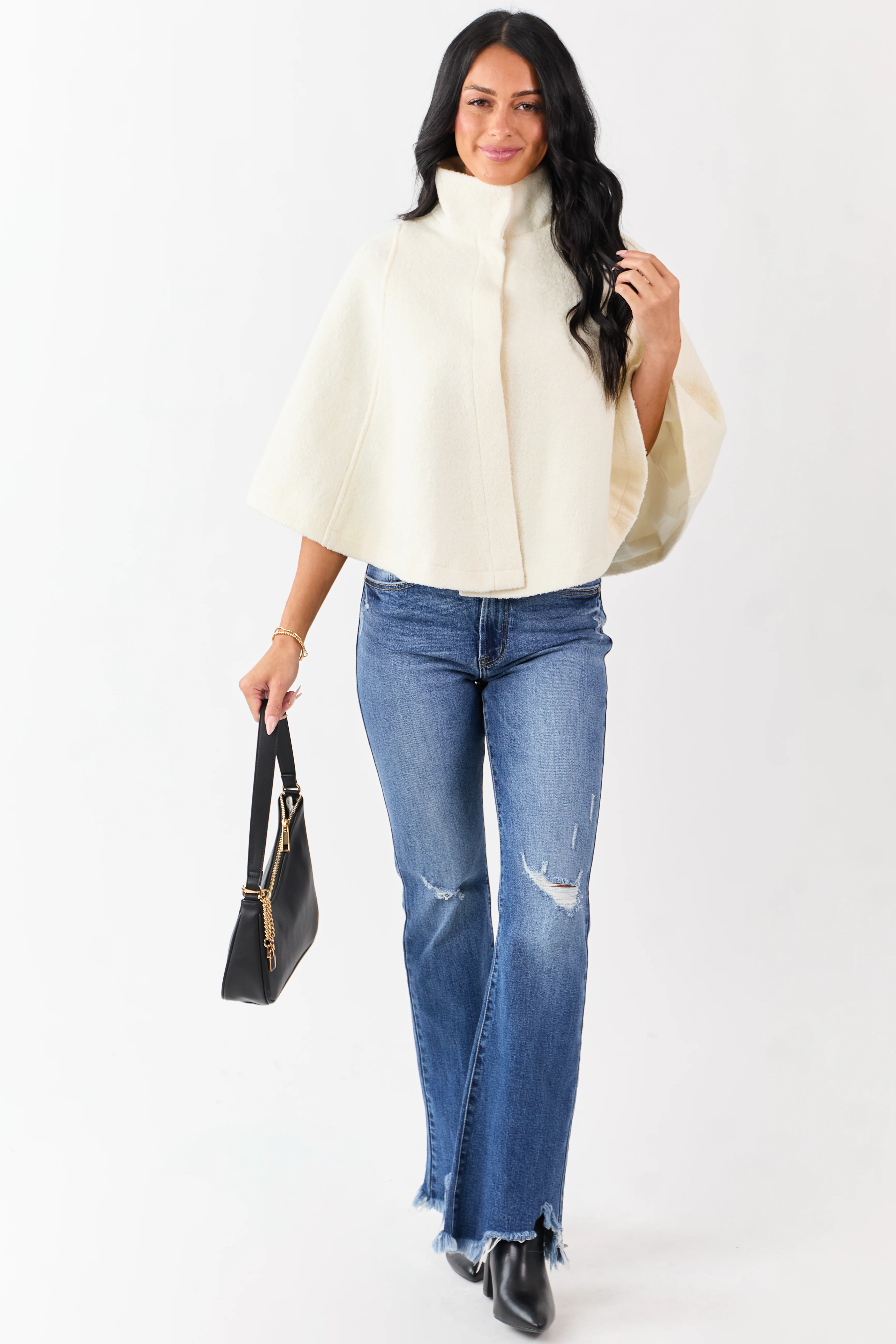 Lovelo Cream Wool Blend Snap Button Cape Jacket - Image 6