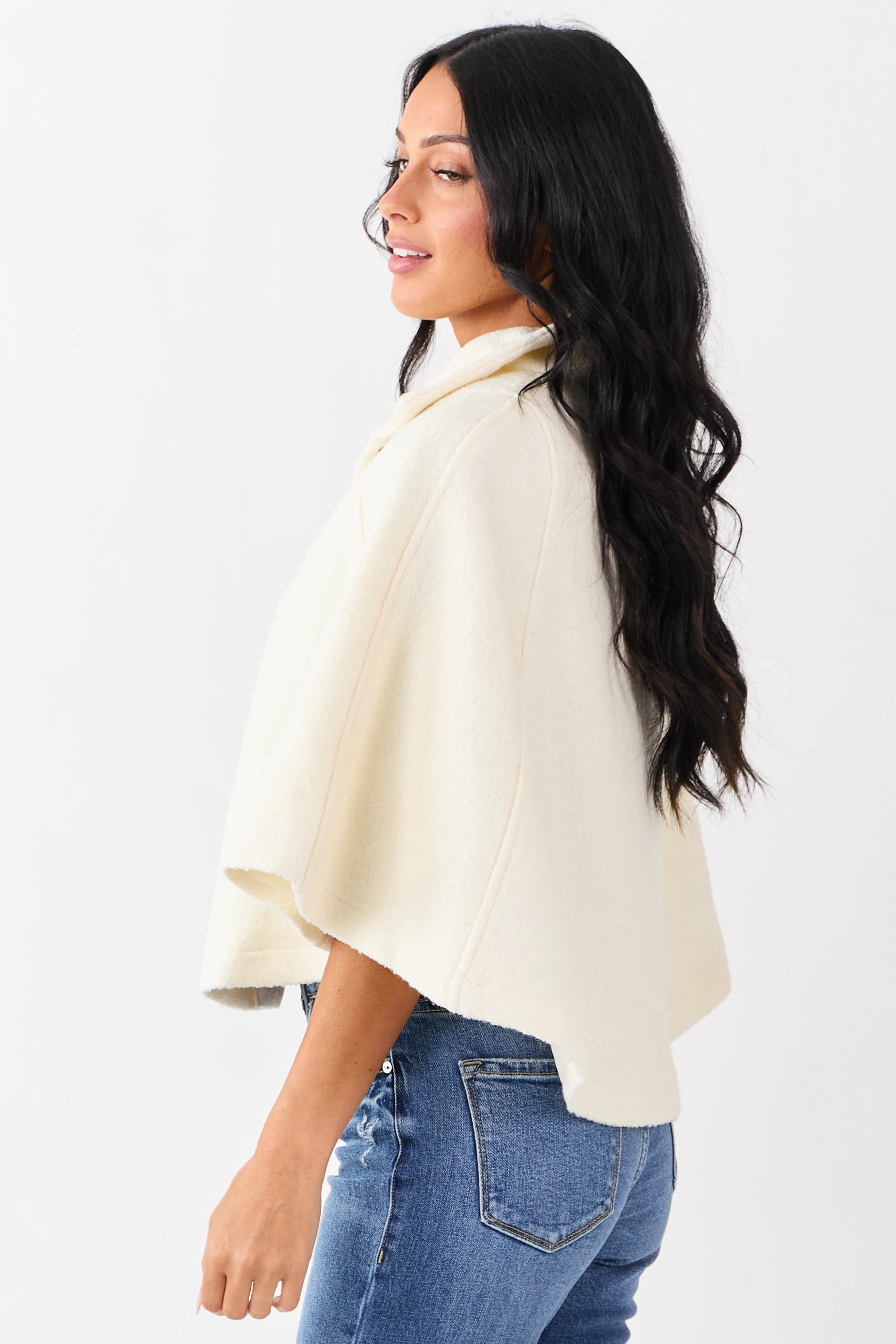 Lovelo Cream Wool Blend Snap Button Cape Jacket - Image 7