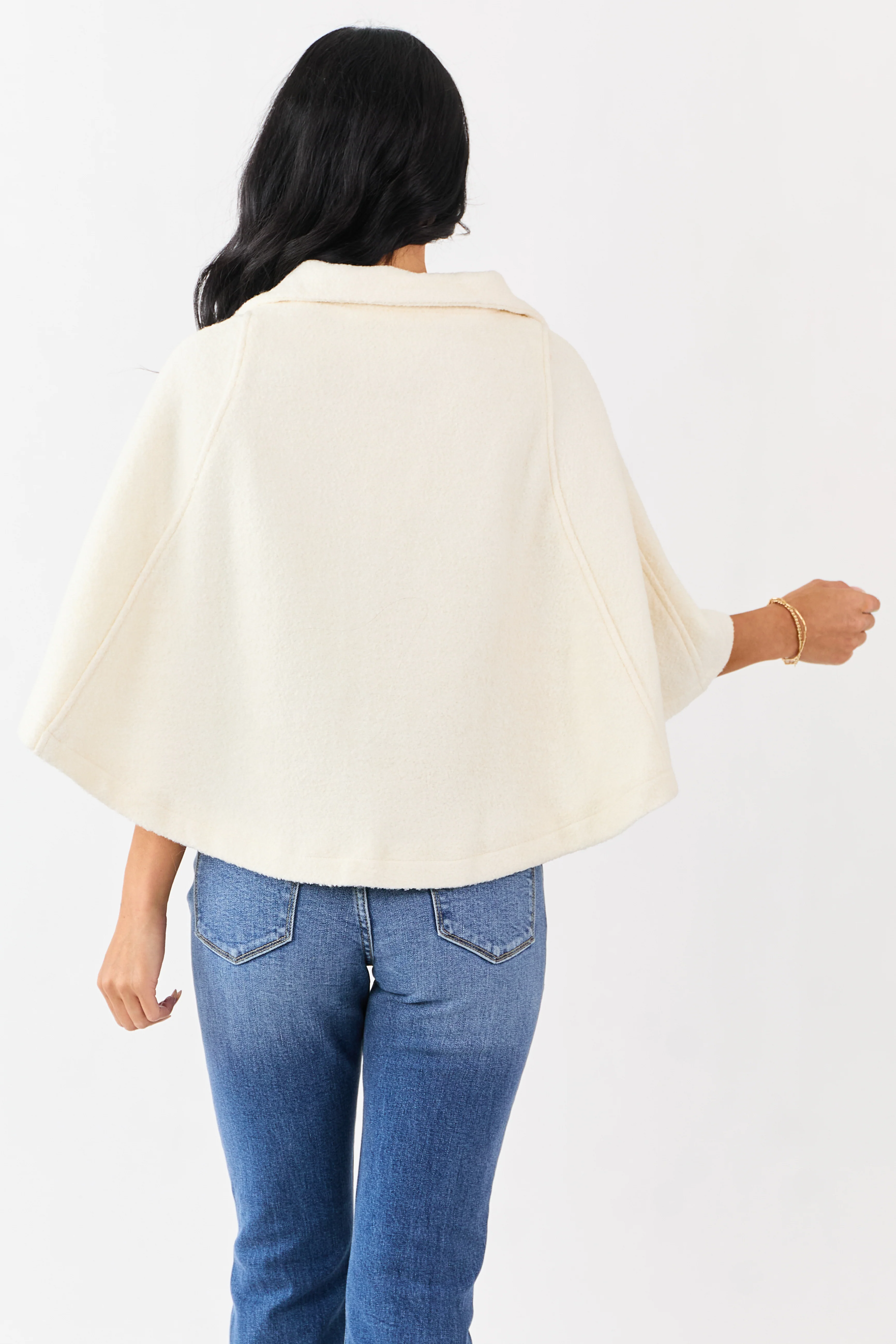 Lovelo Cream Wool Blend Snap Button Cape Jacket - Image 8