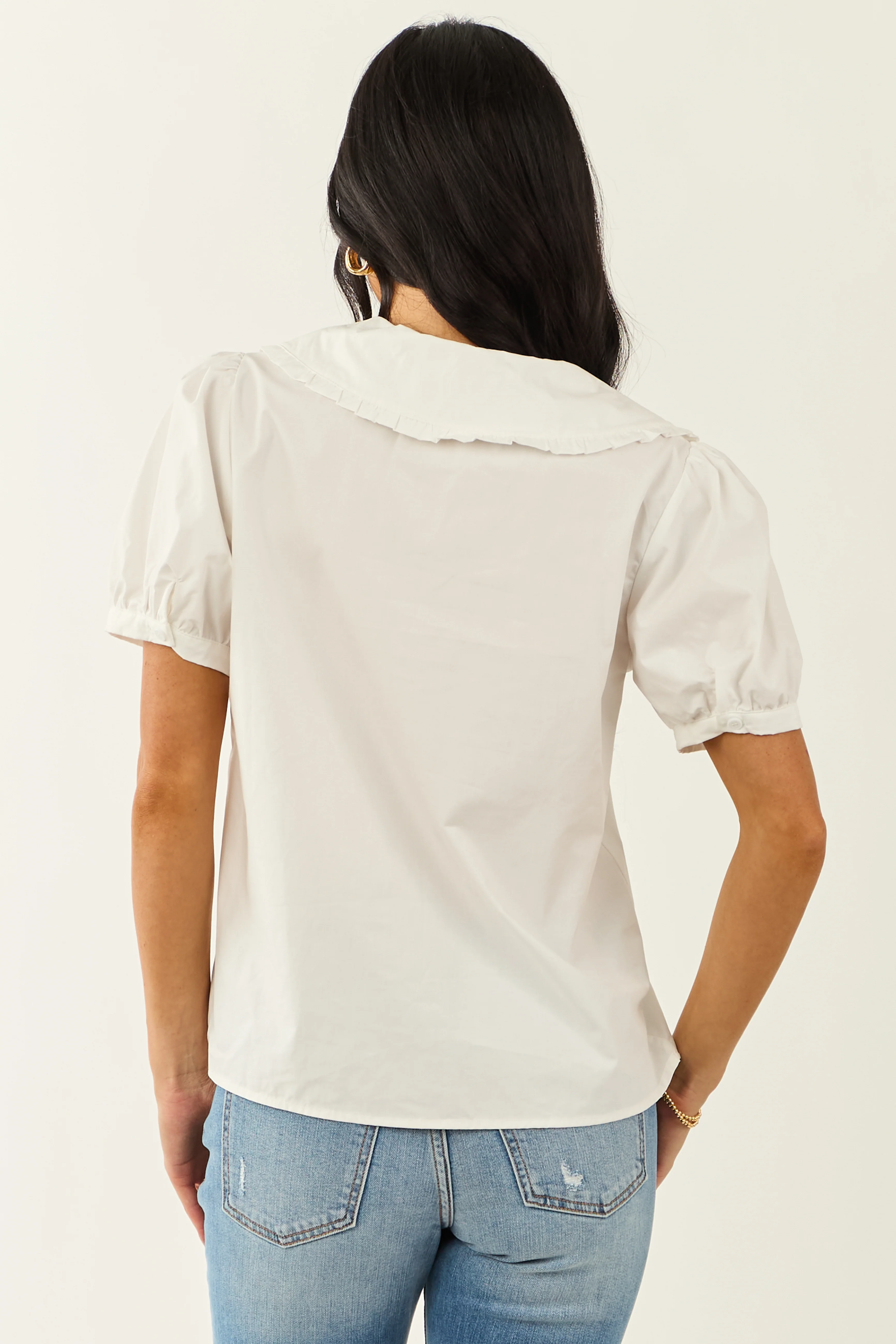 Lovelo Ivory Cotton Button Up Short Sleeve Blouse - Image 7