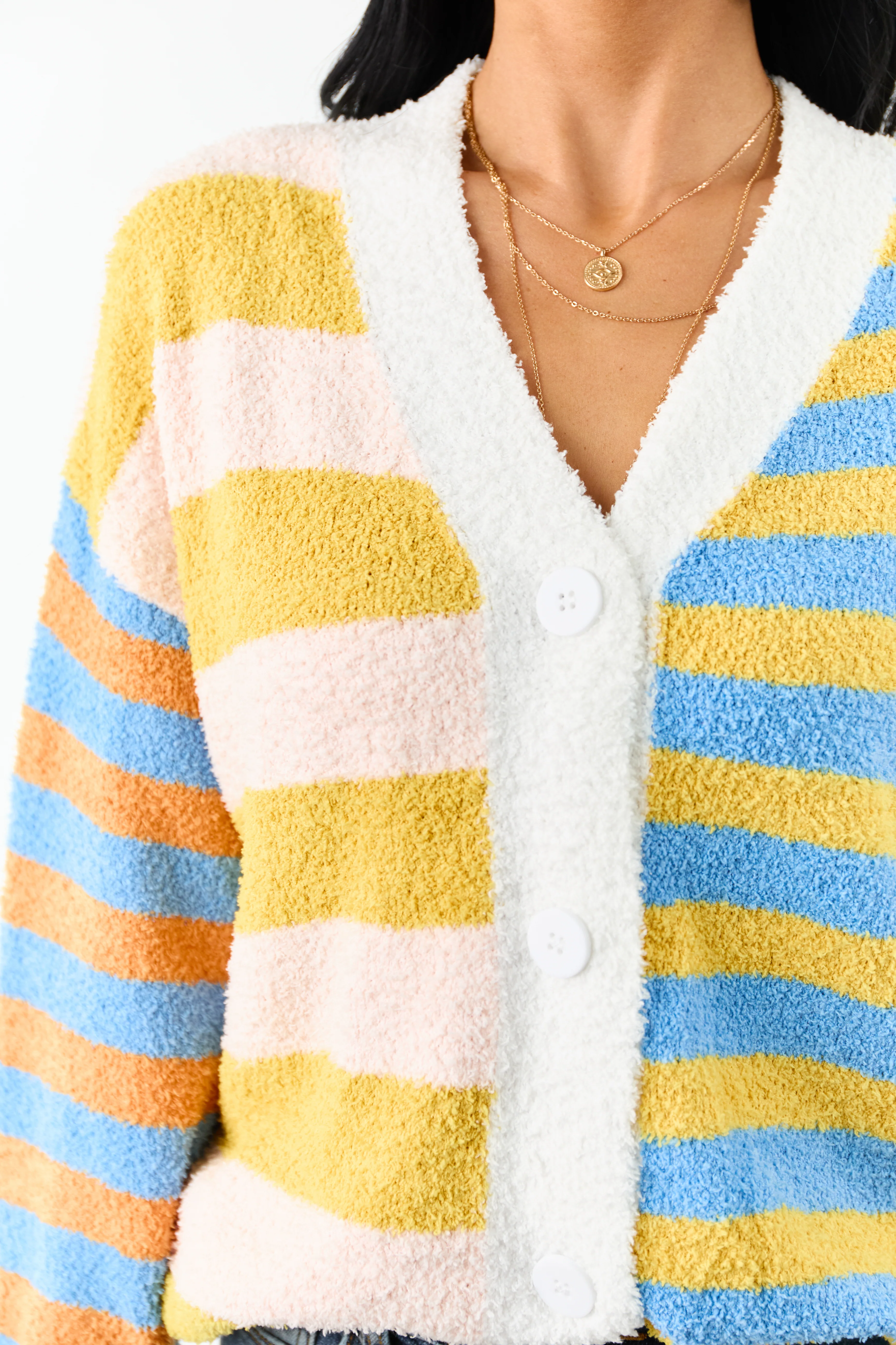 Lovelo Multicolor Striped Button Up Fuzzy Cardigan - Image 6