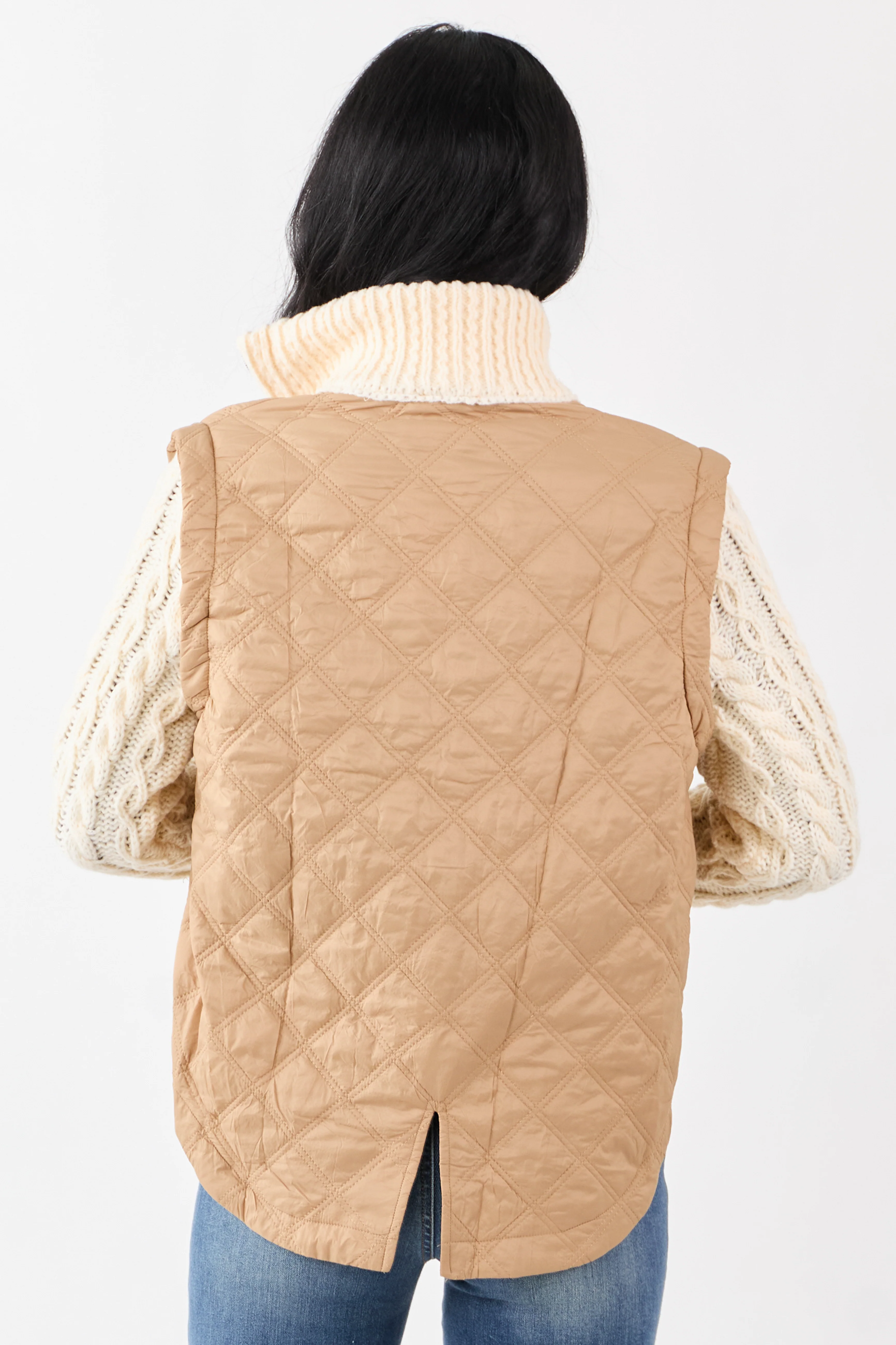 Lovelo Peanut Quilted Zip Up Knit Contrast Jacket - Image 6