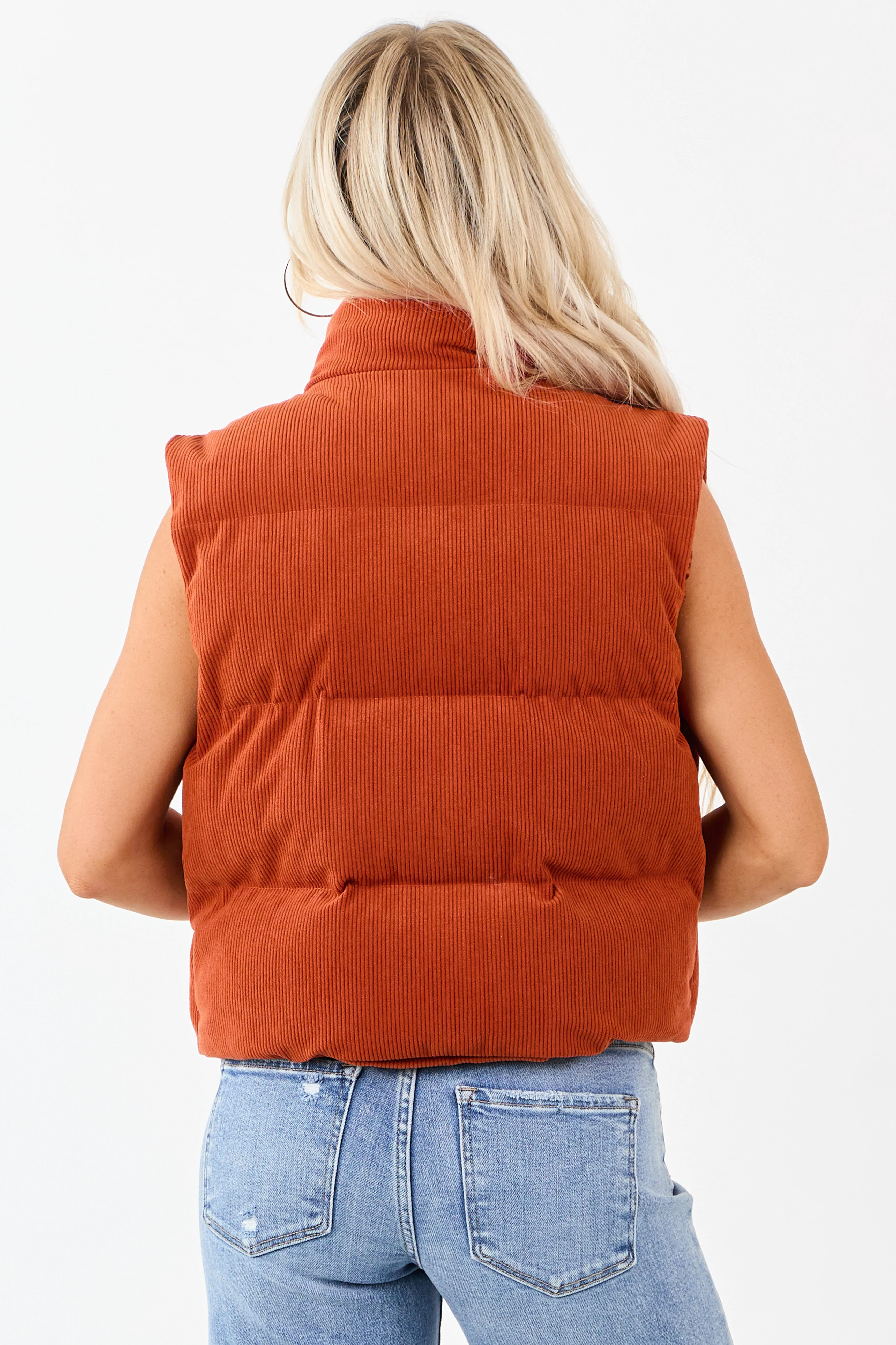 Lovelo Pumpkin Spice Corduroy Zip Up Puffer Vest - Image 6
