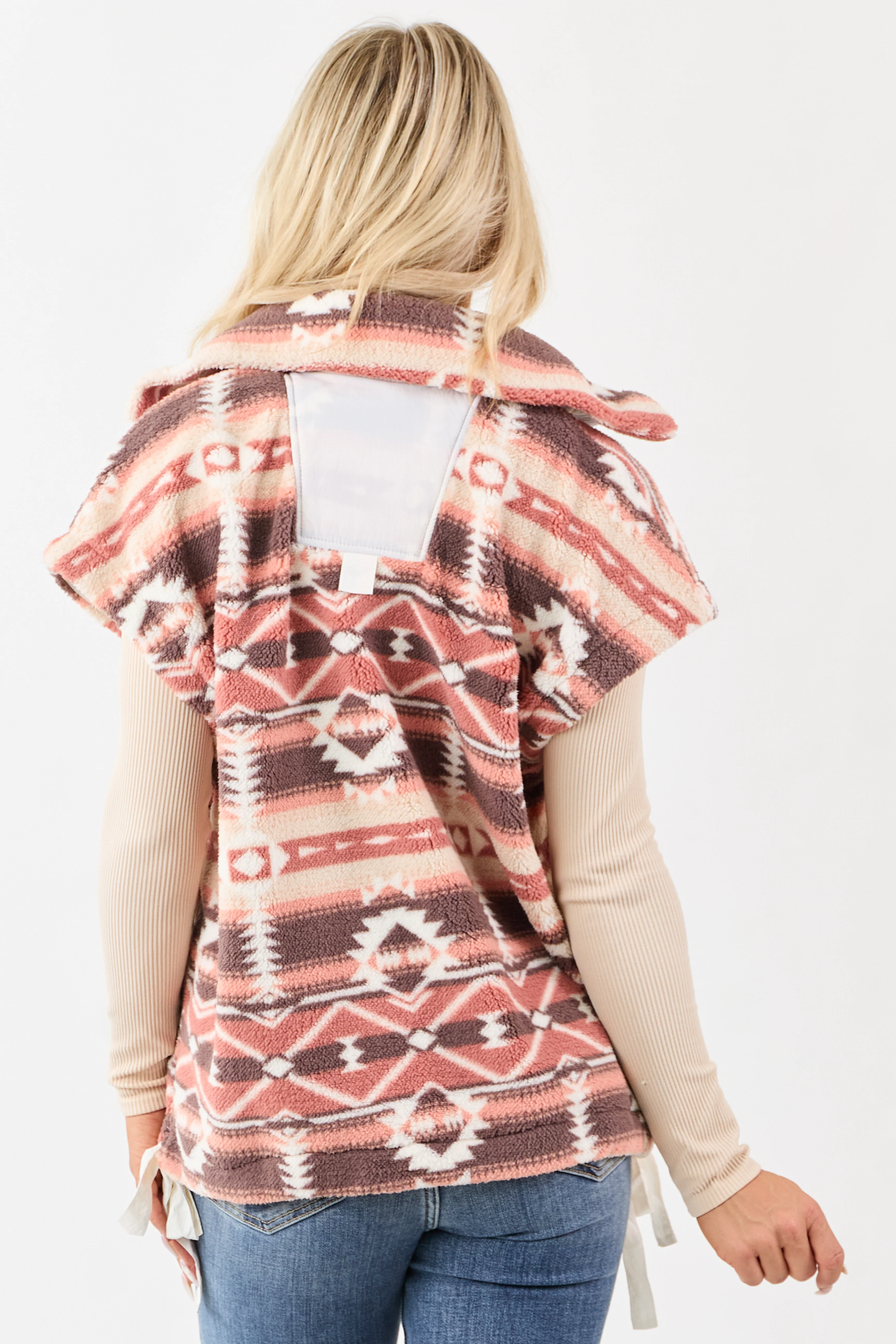 Lovelo Walnut High Collar Aztec Print Fleece Vest - Image 5