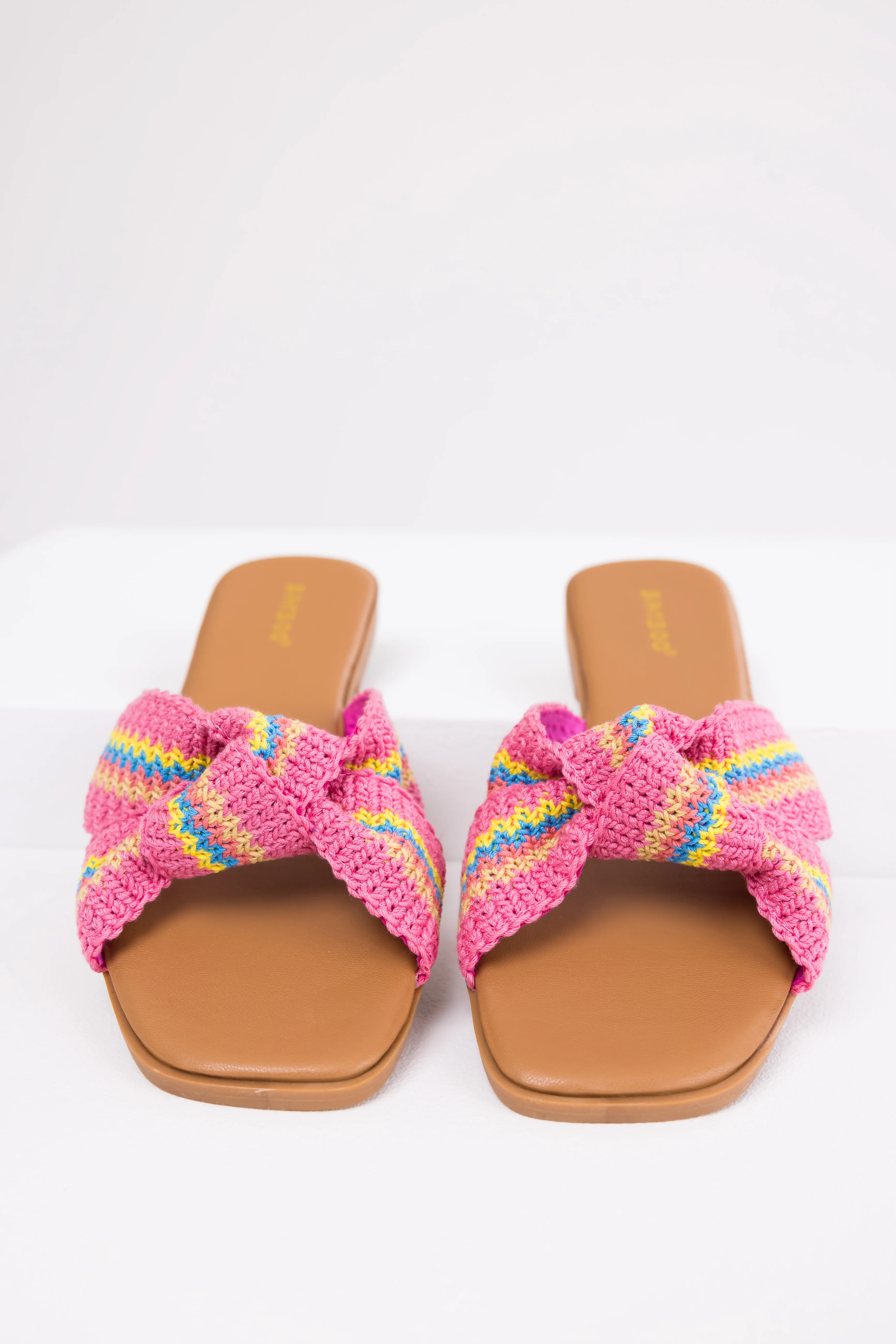Magenta Knit Strap Open Toe Flat Sandals - Image 3