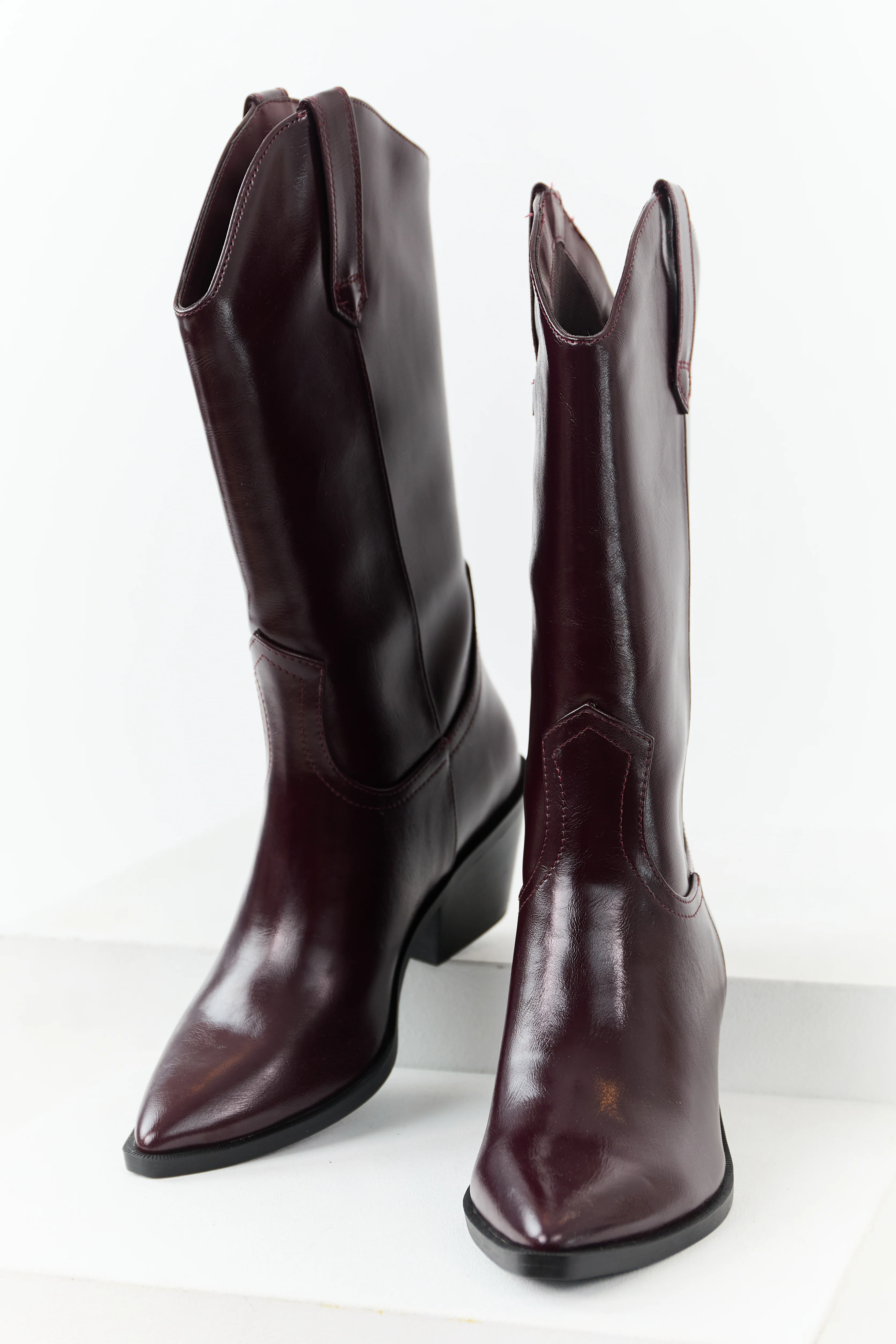 Mahogany Faux Leather Western Style Tall Boots - Image 2