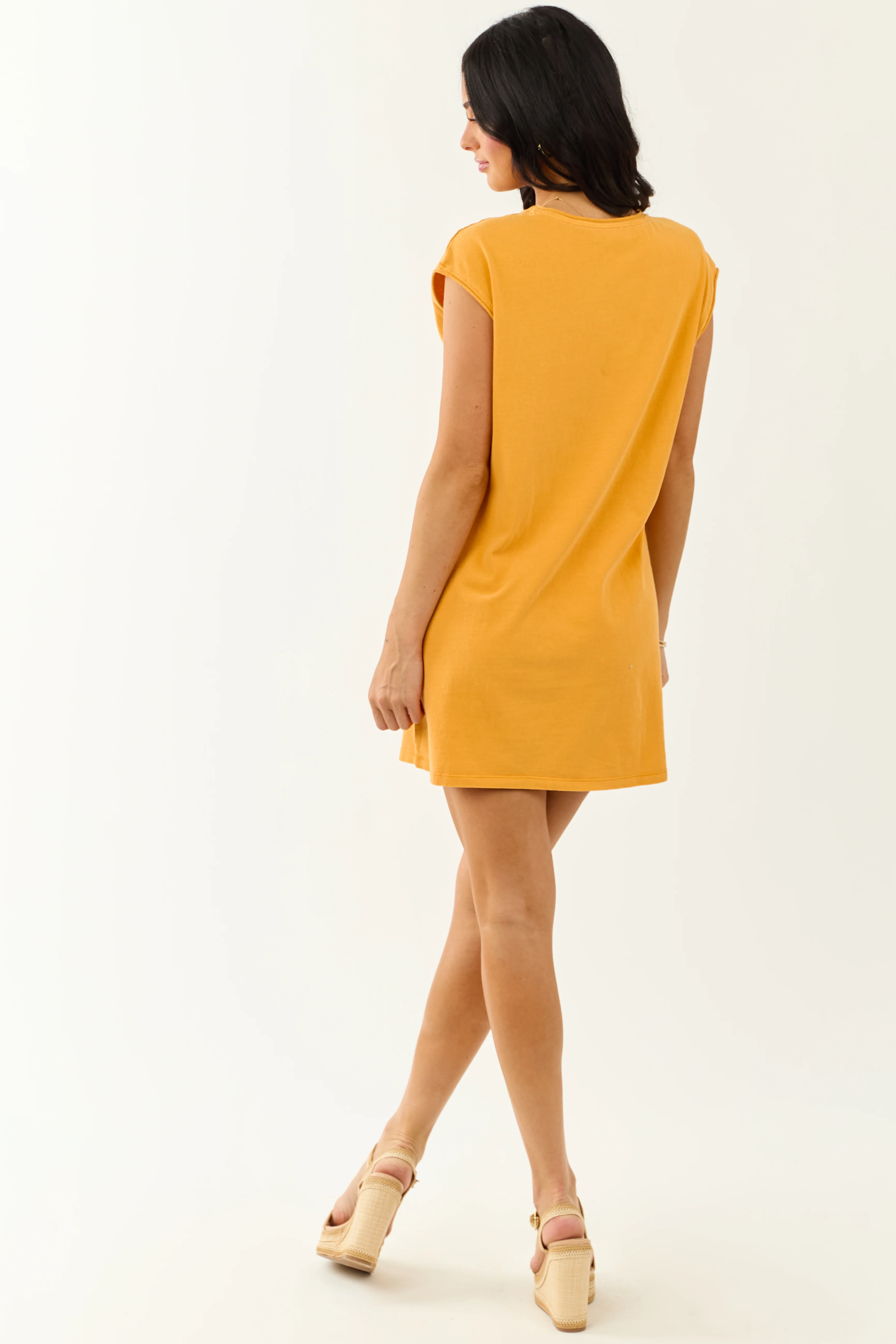 Marigold Crew Neck Cotton Mini Tee Shirt Dress - Image 5