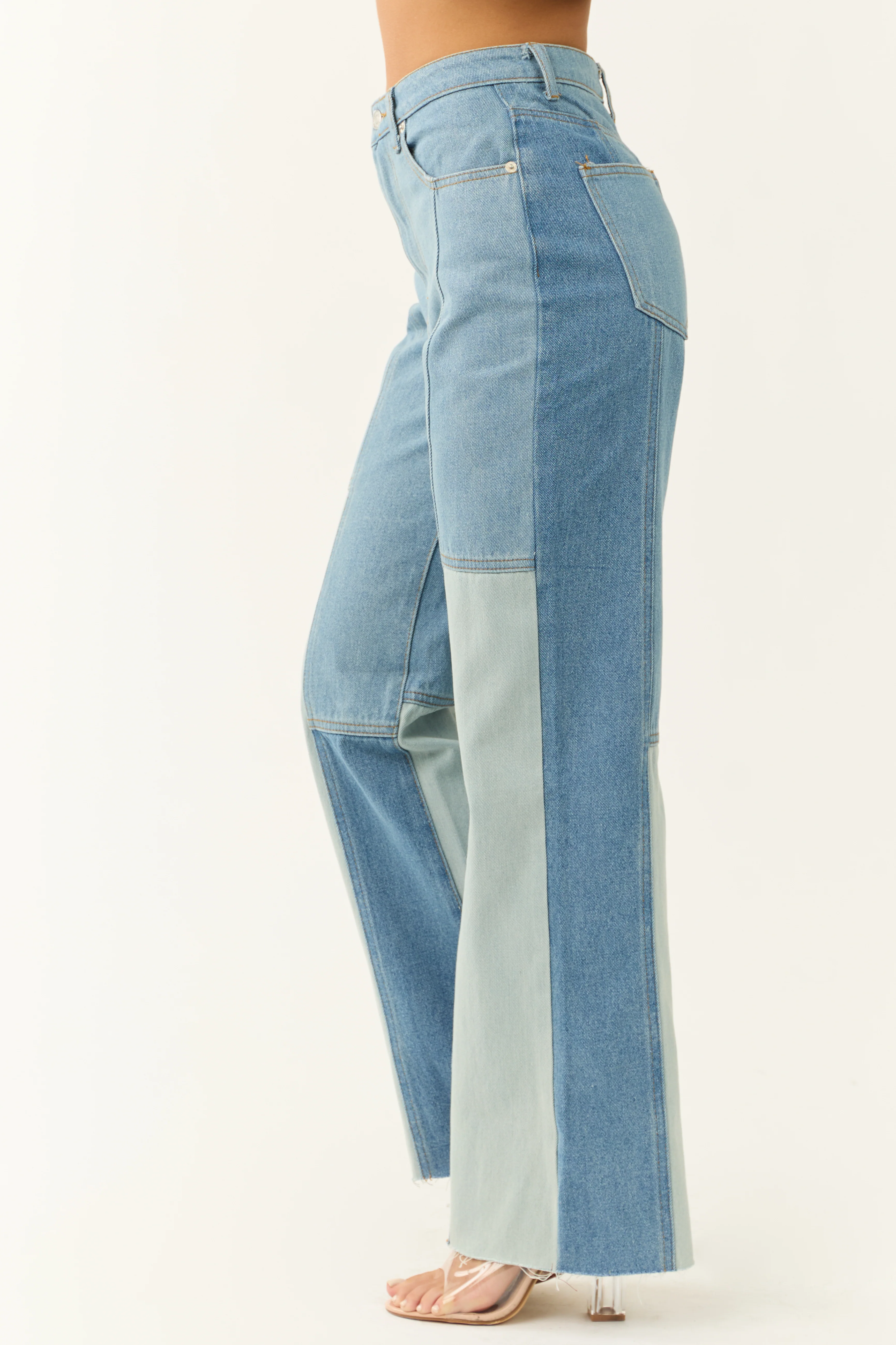 Medium Wash Colorblock Wide Leg Jeans - Image 3
