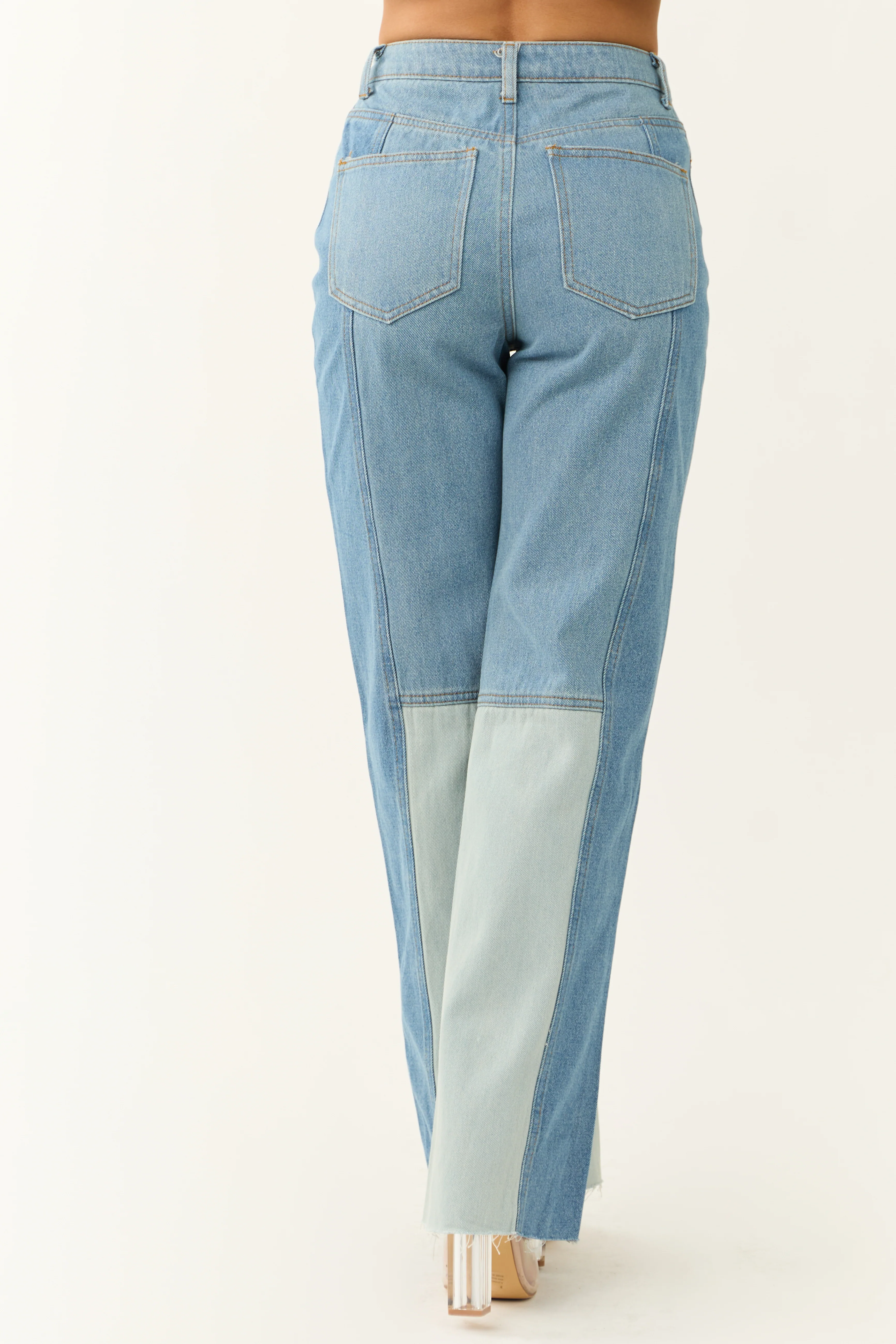 Medium Wash Colorblock Wide Leg Jeans - Image 4