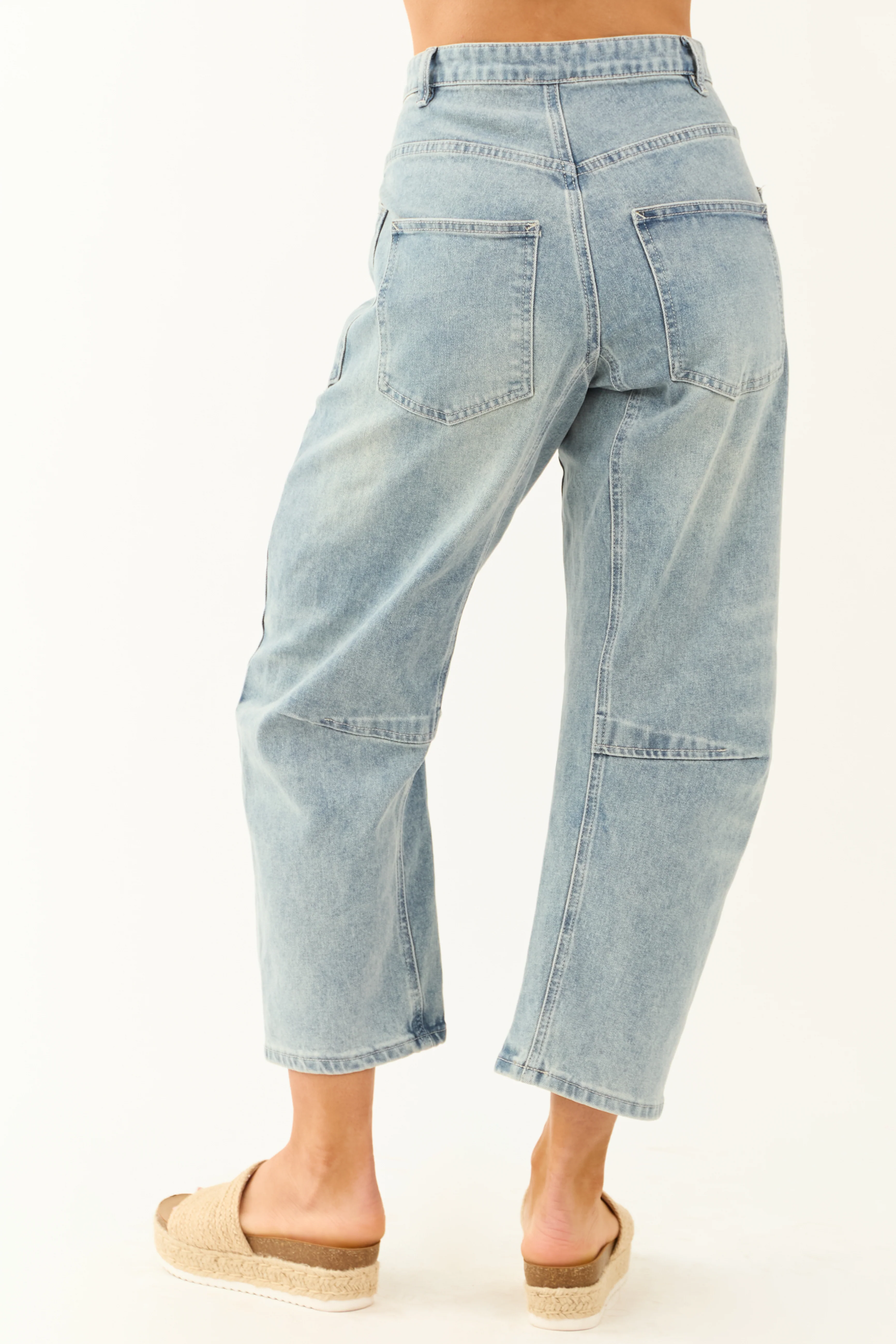 Medium Wash Drawstring Waist Soft Barrel Jeans - Image 5