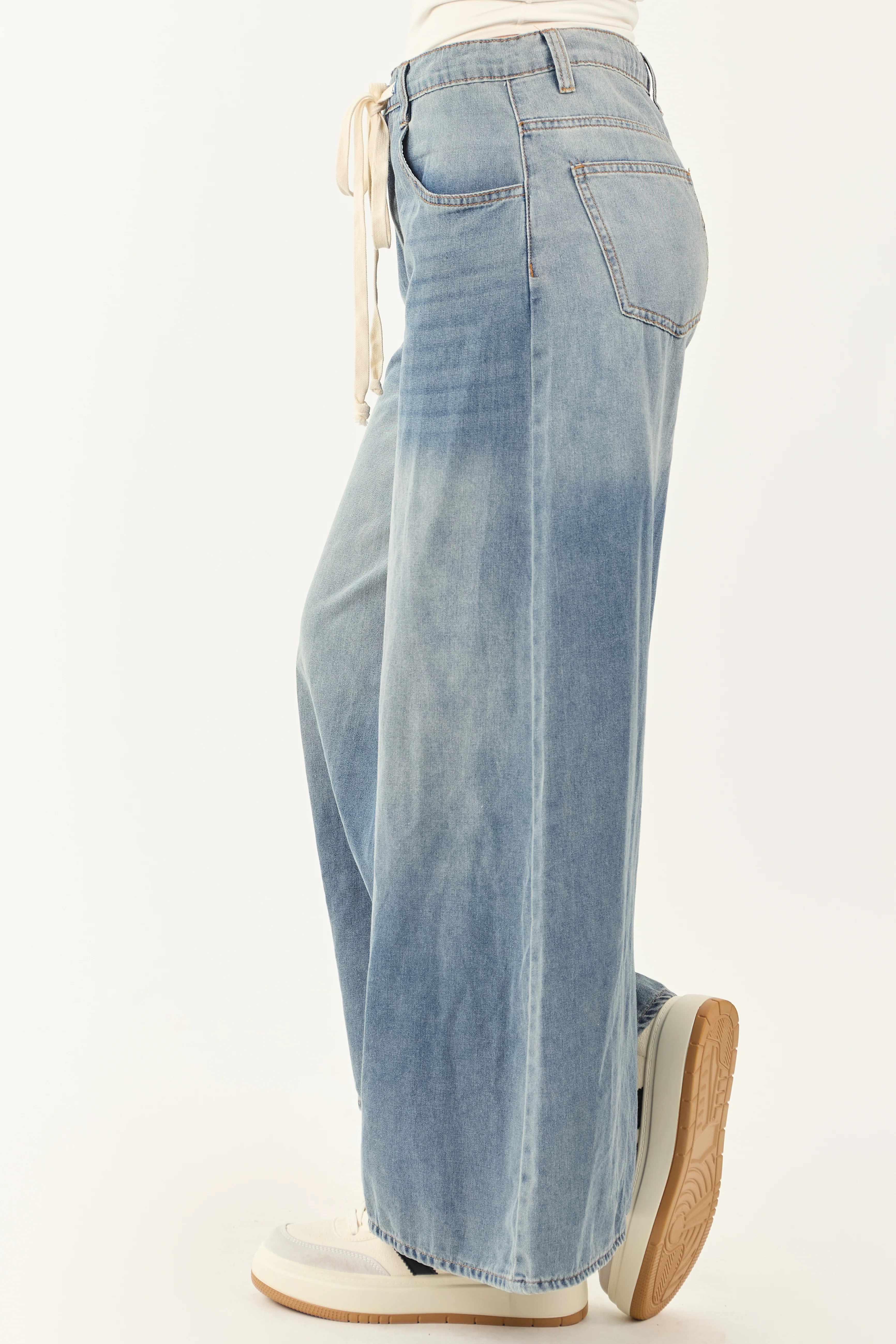 Medium Wash Super Wide Leg Lightweight Denim Pants - Image 3