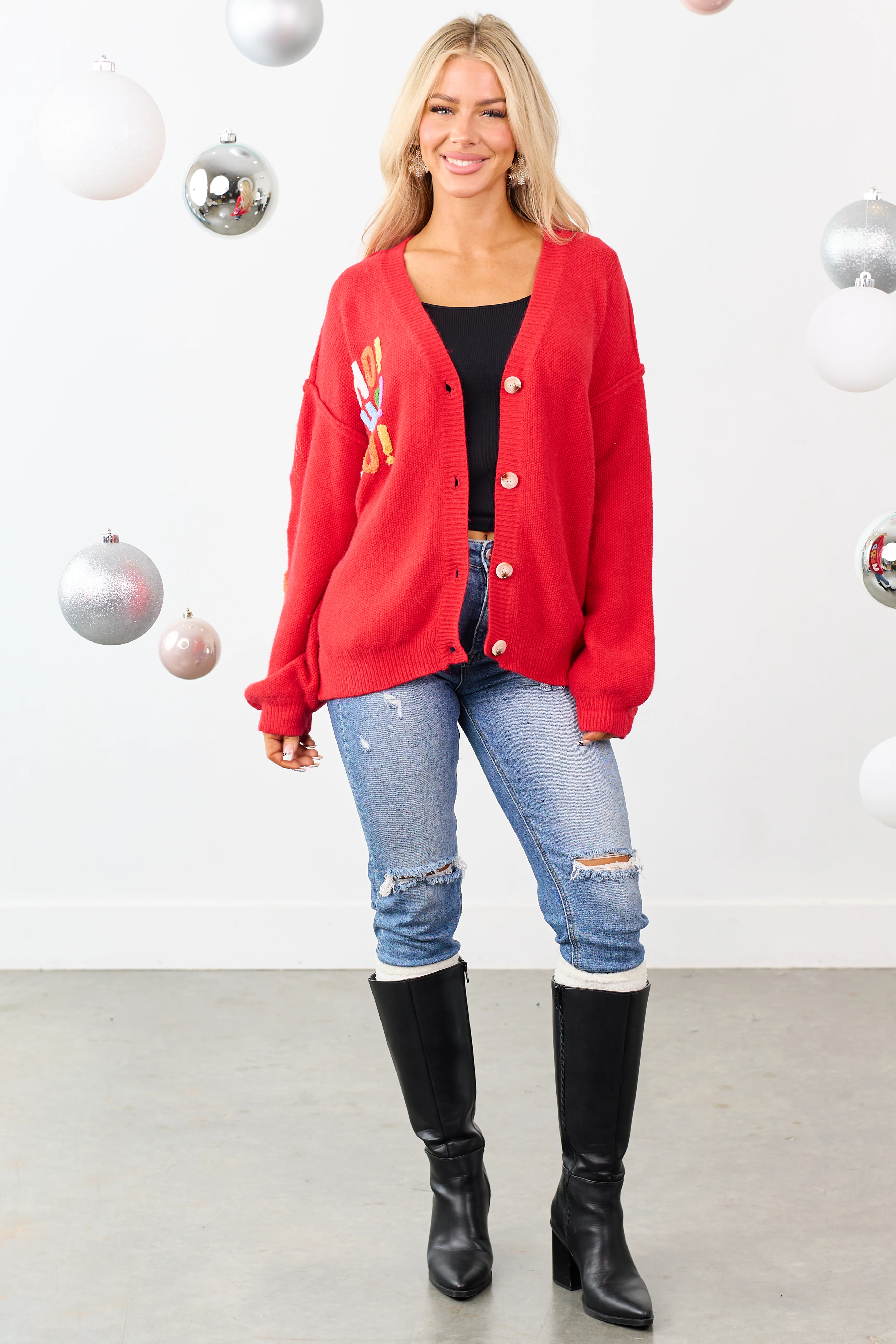 Mello Ruby 'Ho Ho Ho' Lettering Sweater Cardigan - Image 6