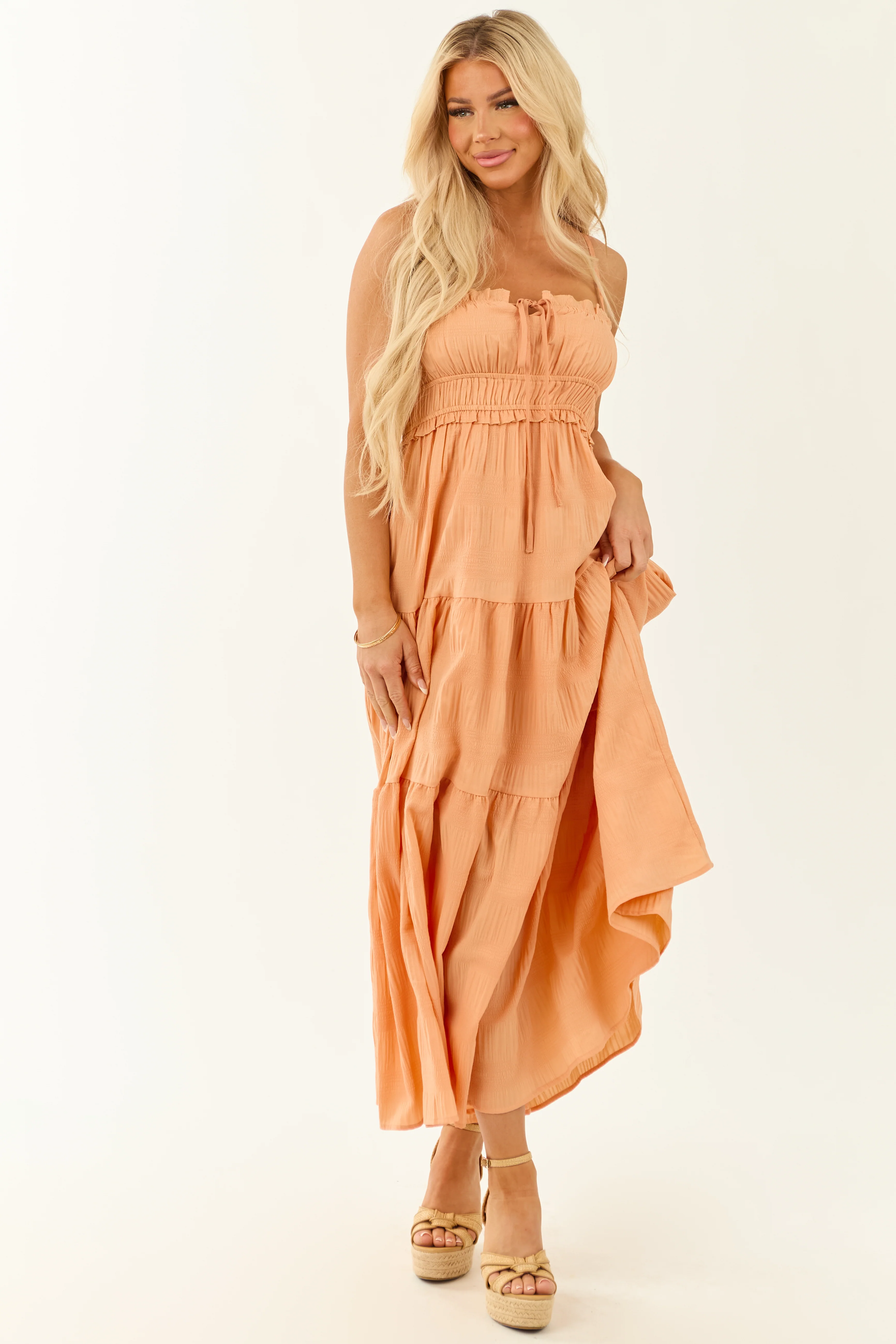 Melon Sleeveless Tiered Textured Maxi Dress - Image 2