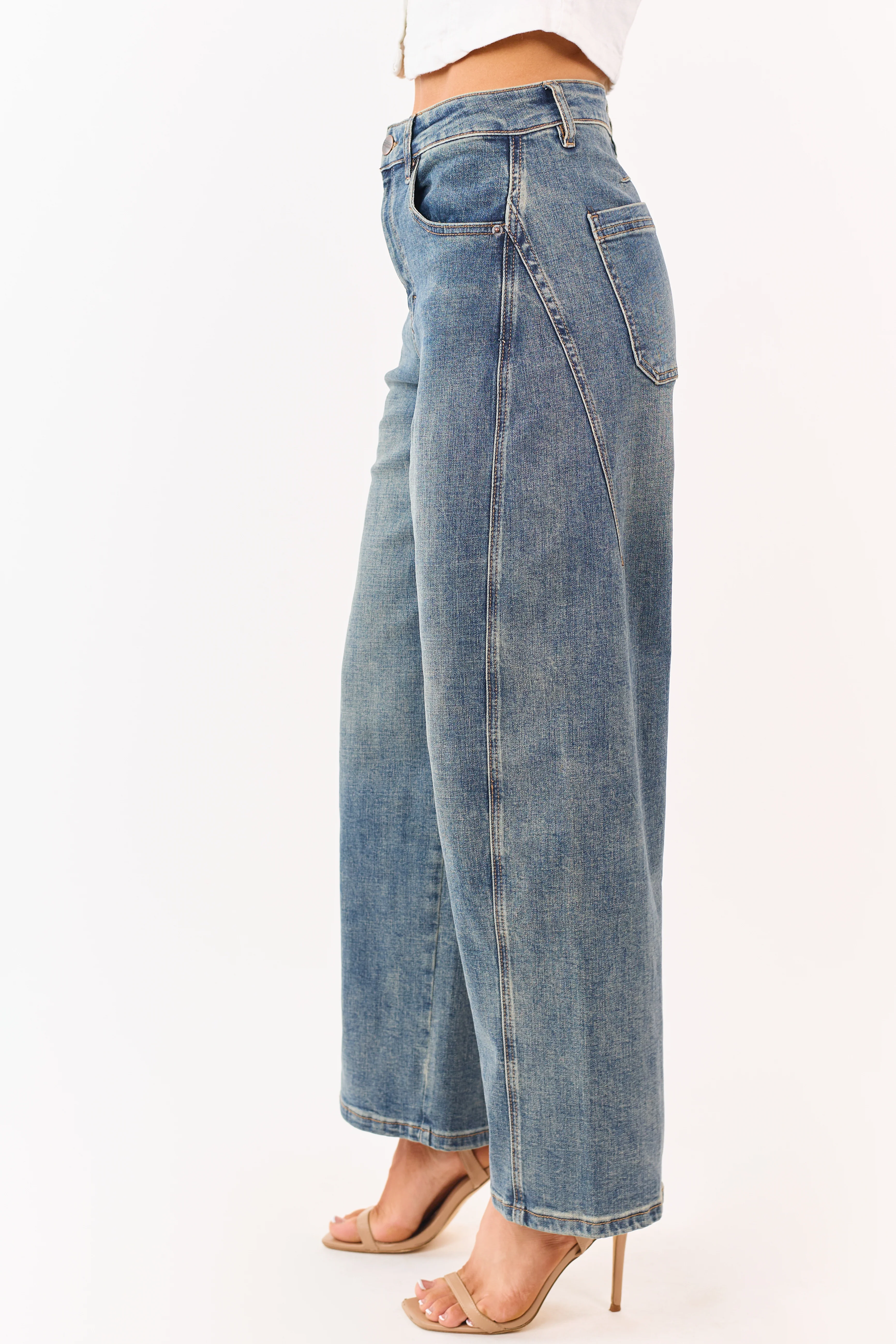 Mica Denim Dark Vintage Wash Stretchy Wide Jeans - Image 3