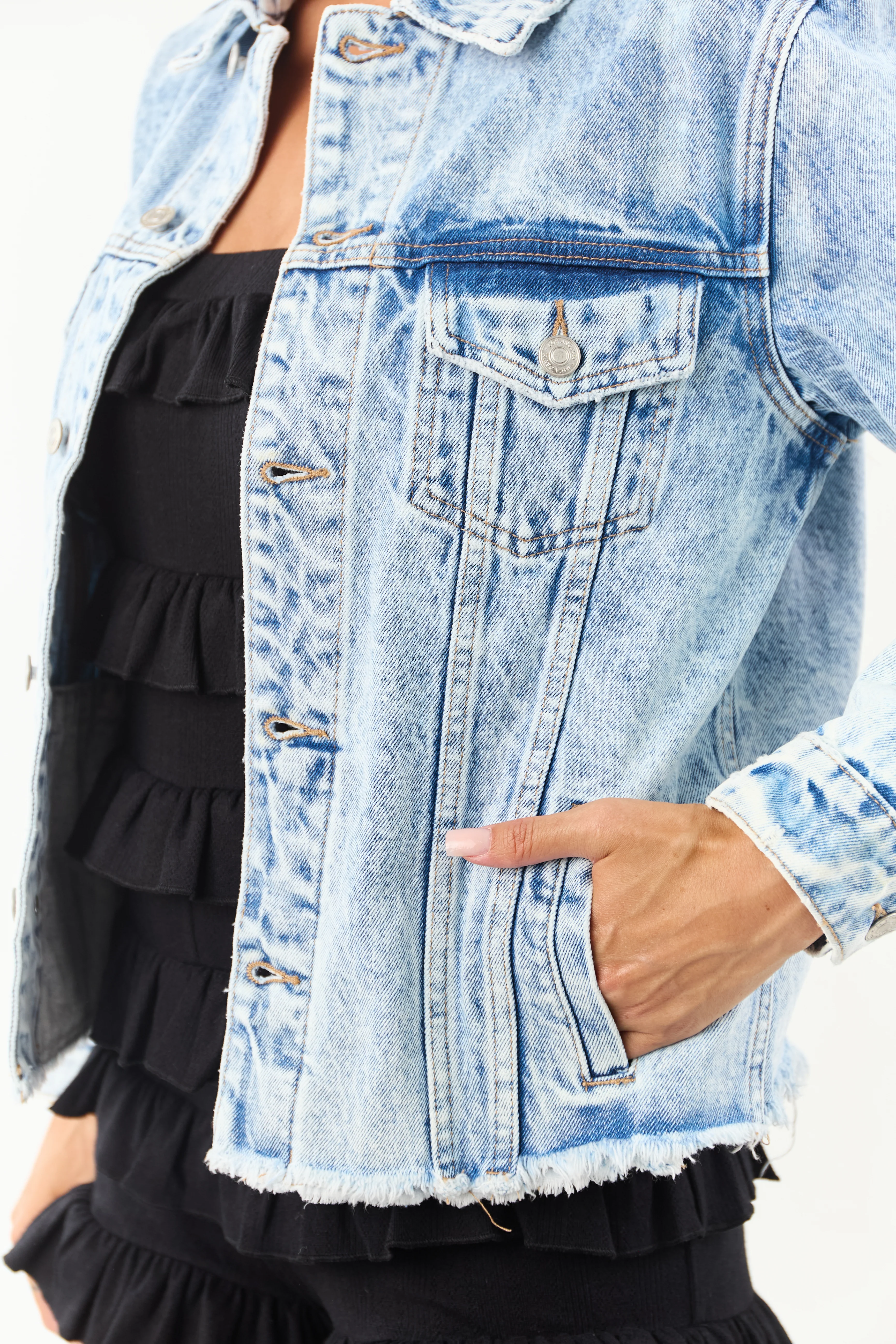 Mica Denim Light Acid Wash Button Down Jacket - Image 8