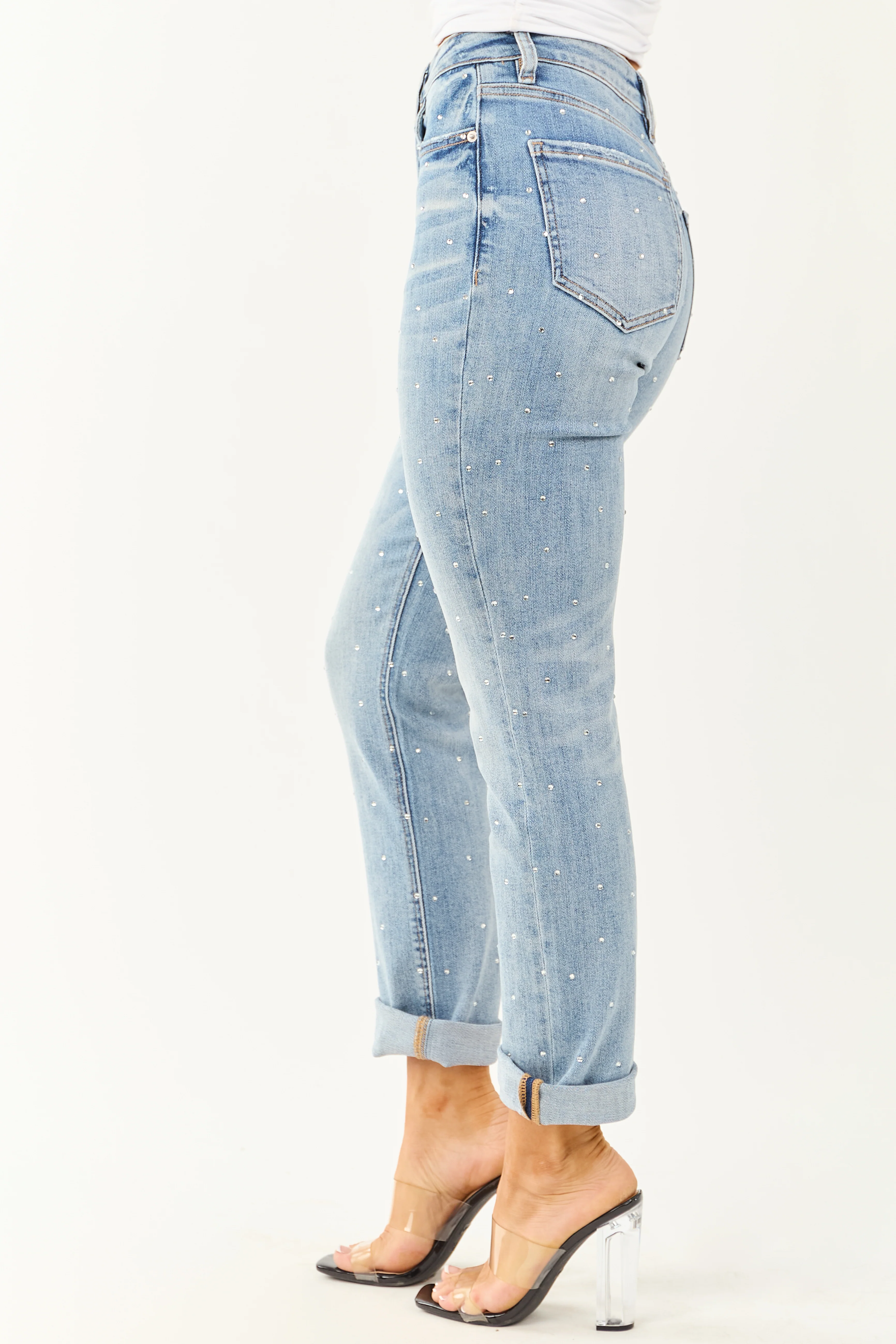 Mica Denim Light Rhinestone Stretchy Straight Jeans - Image 3
