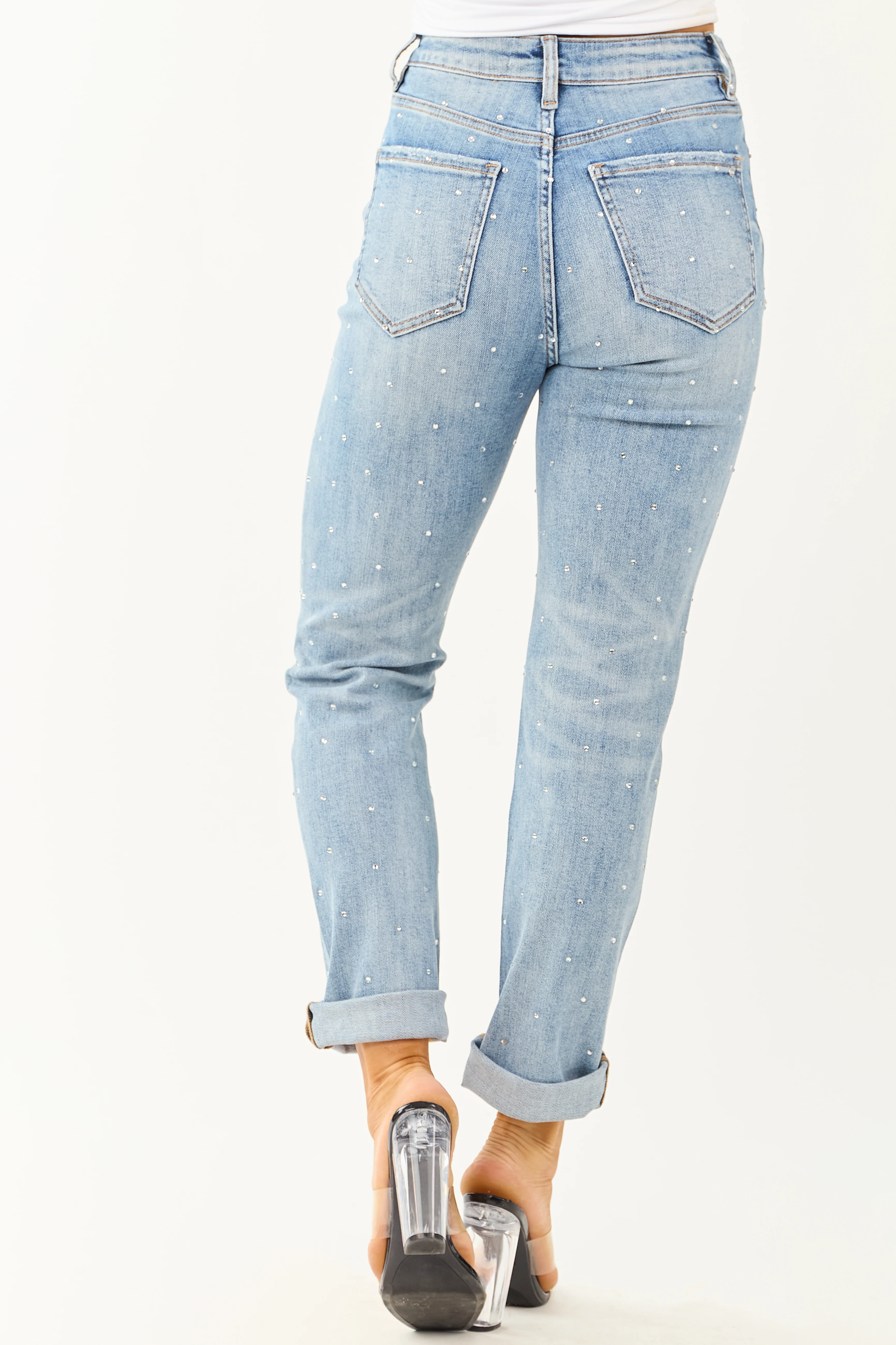 Mica Denim Light Rhinestone Stretchy Straight Jeans - Image 5