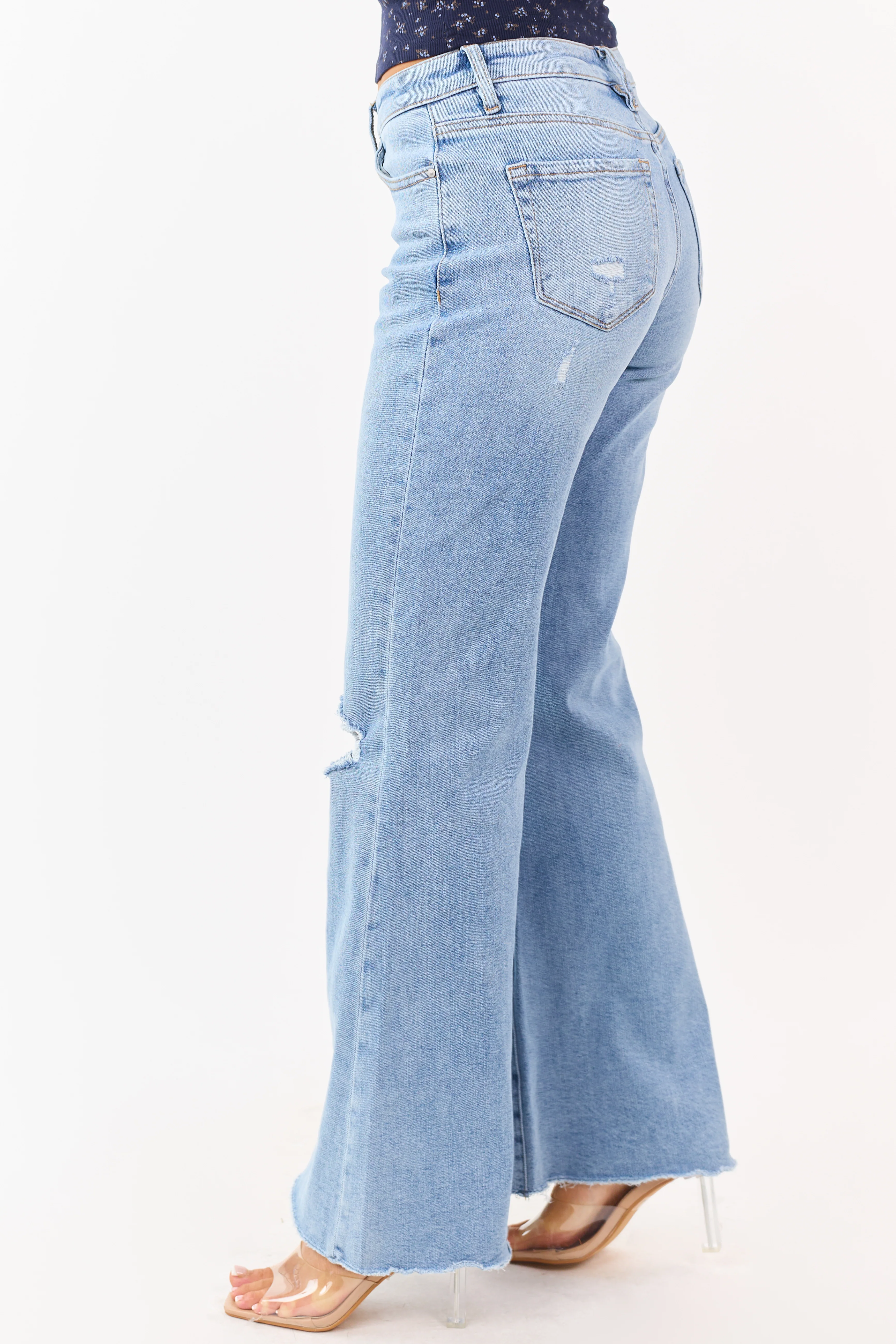 Mica Denim Light Wash Stretchy Wide Flare Leg Jeans - Image 3
