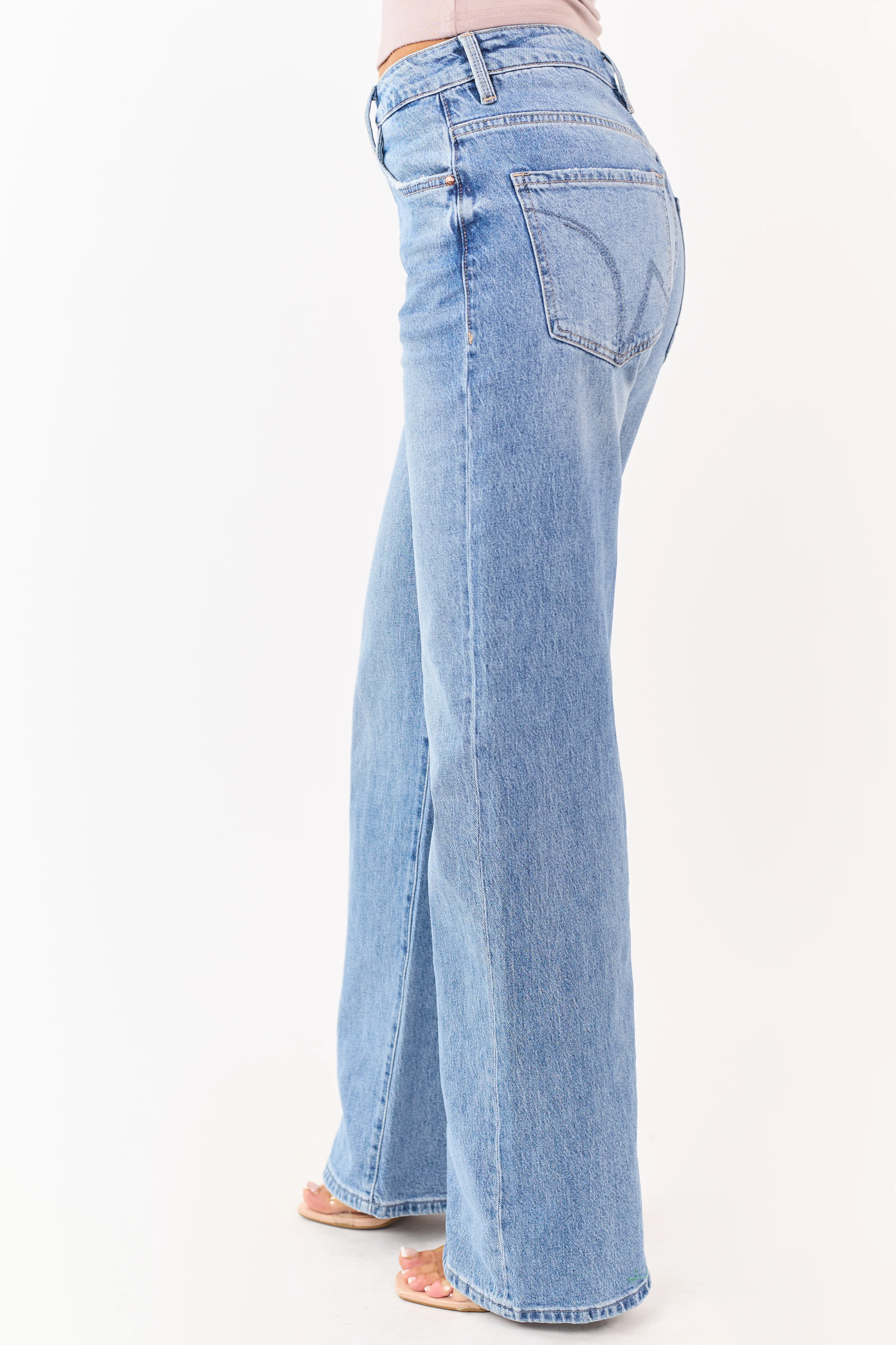 Mica Denim Light Wash Stretchy Wide Leg Jeans - Image 3
