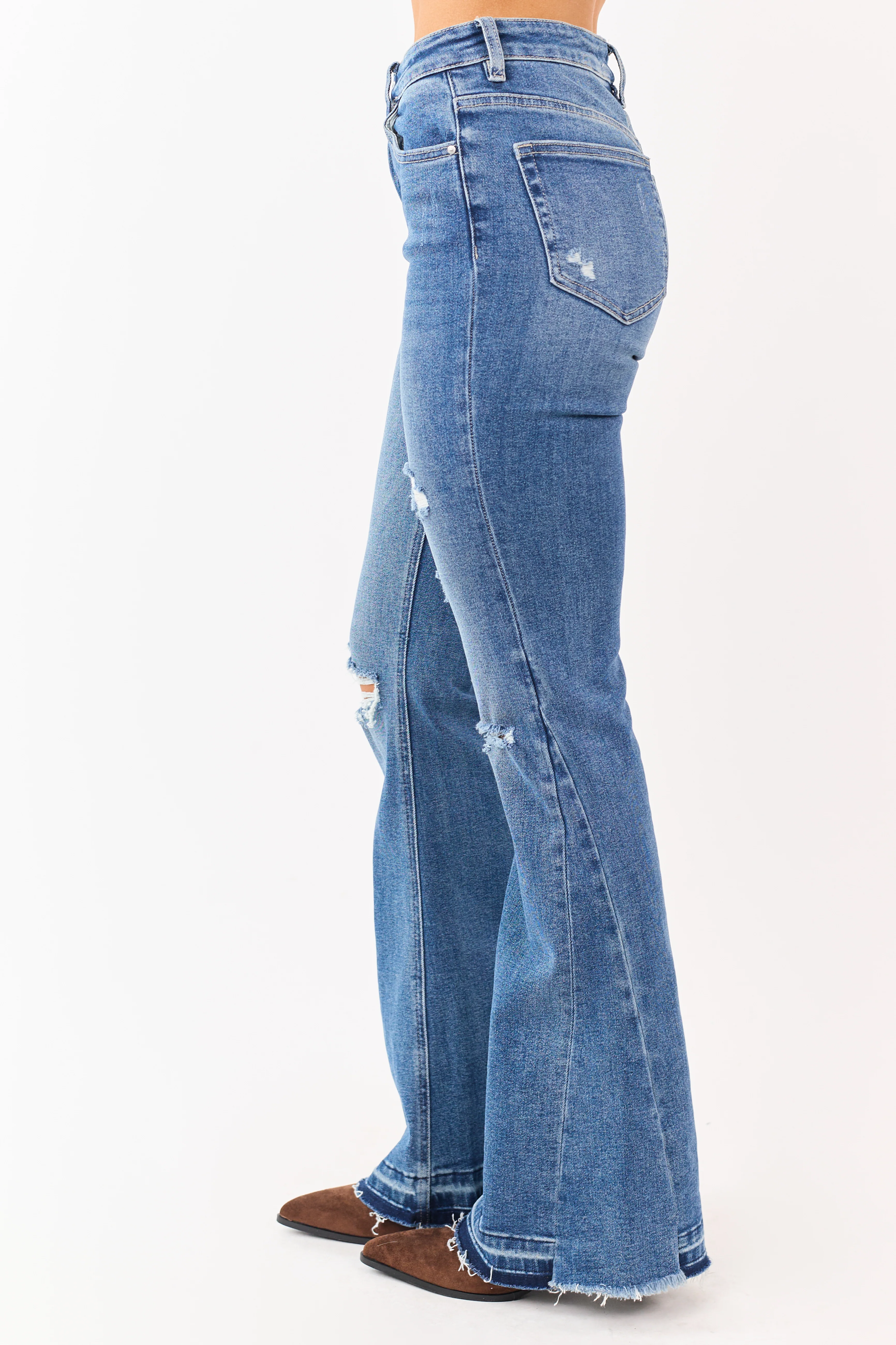 Mica Denim Medium Distressed Stretchy Flare Jeans - Image 3