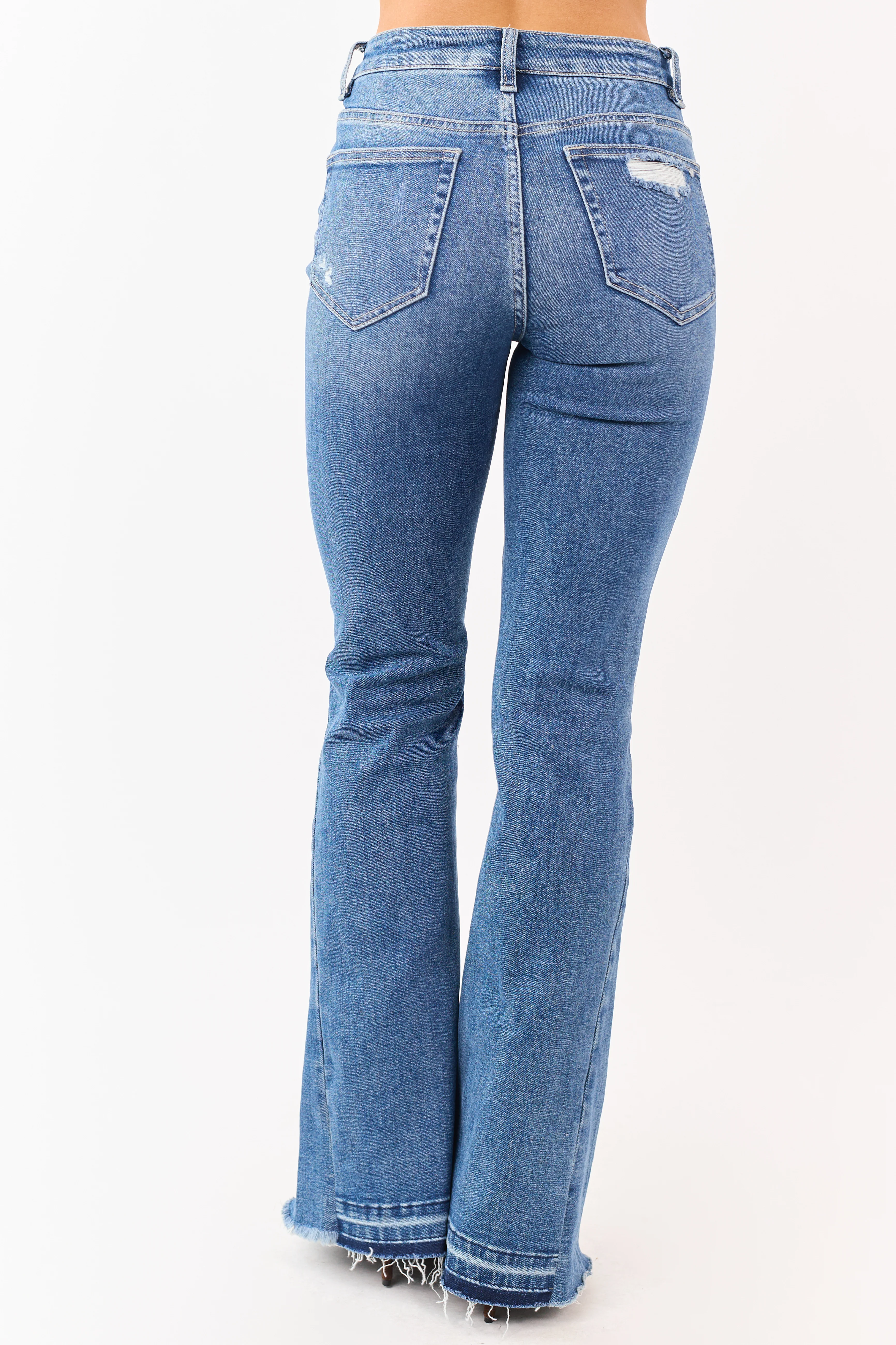 Mica Denim Medium Distressed Stretchy Flare Jeans - Image 4