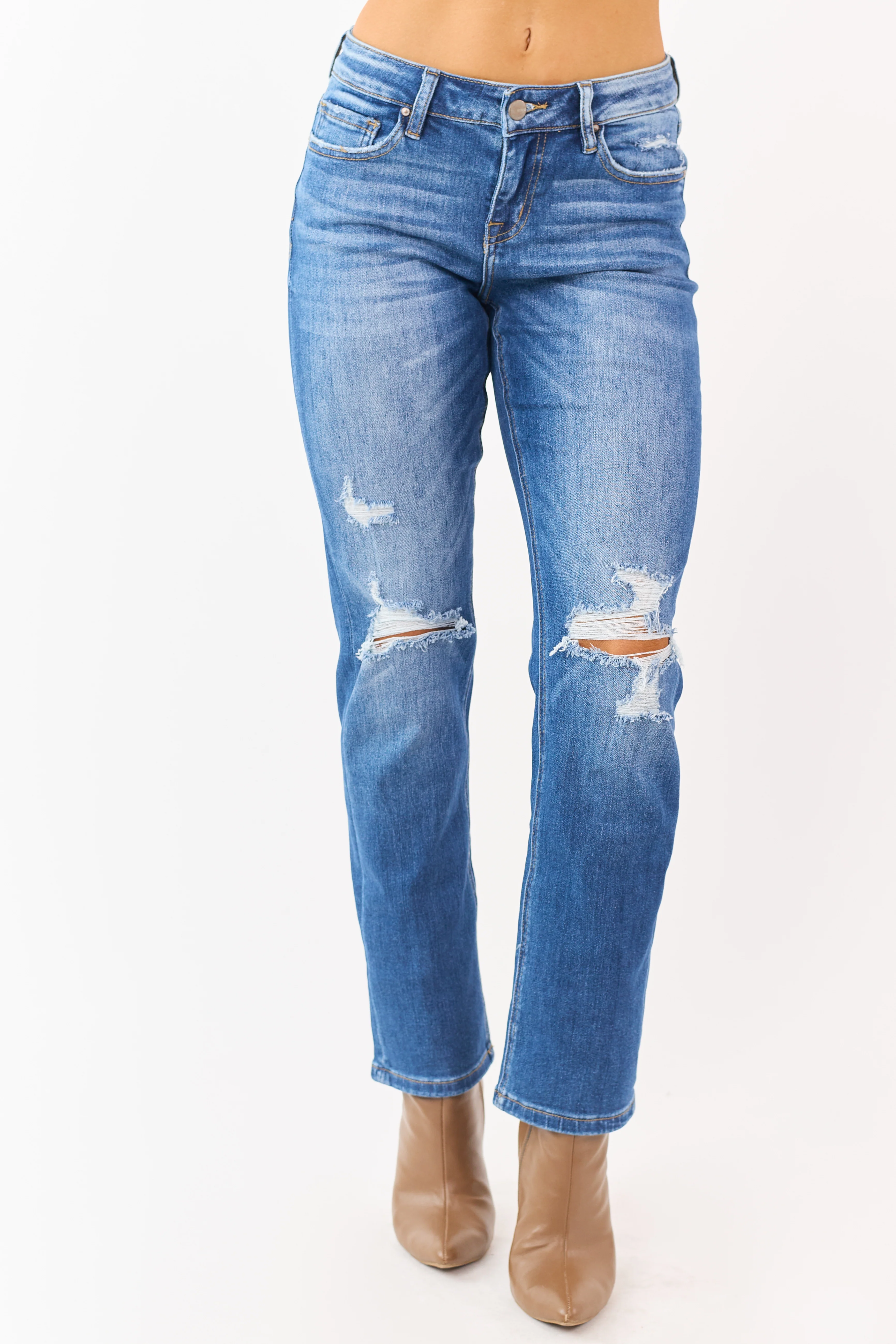 Mica Denim Medium Distressed Stretchy Straight Jeans - Image 2