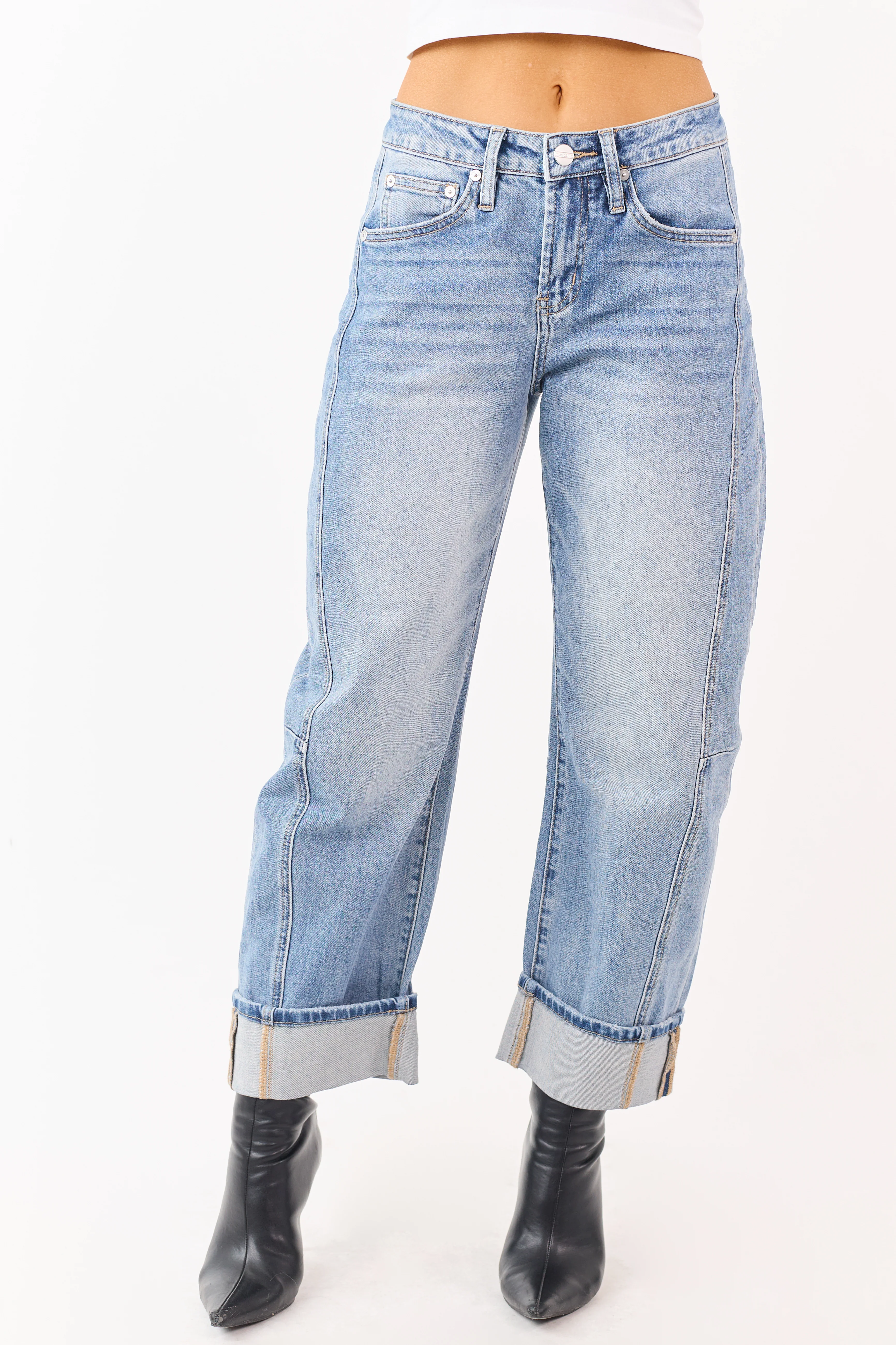 Mica Denim Medium Wash Cuffed Barrel Jeans - Image 2