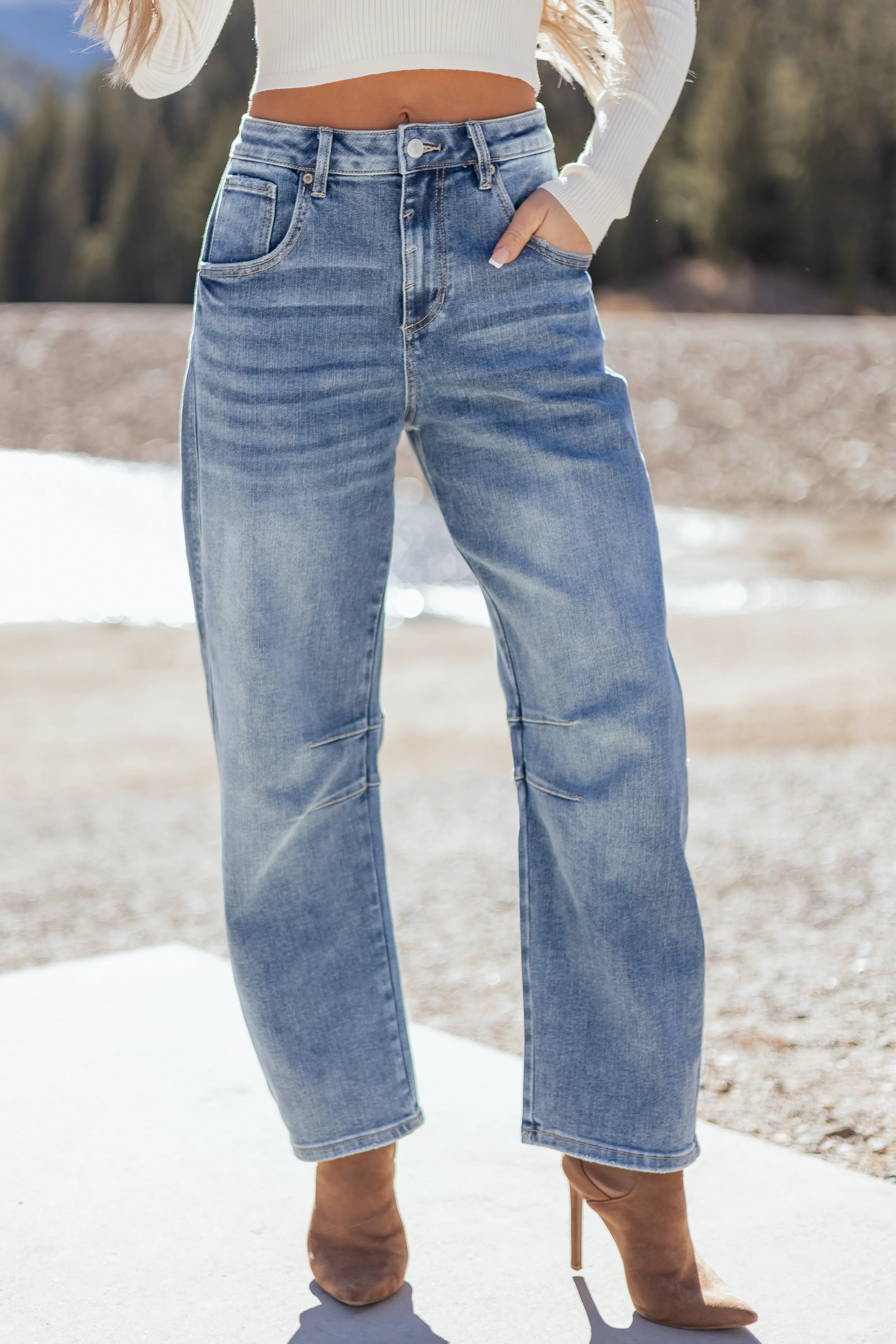 Mica Denim Medium Wash Stretchy Barrel Jeans - Image 3