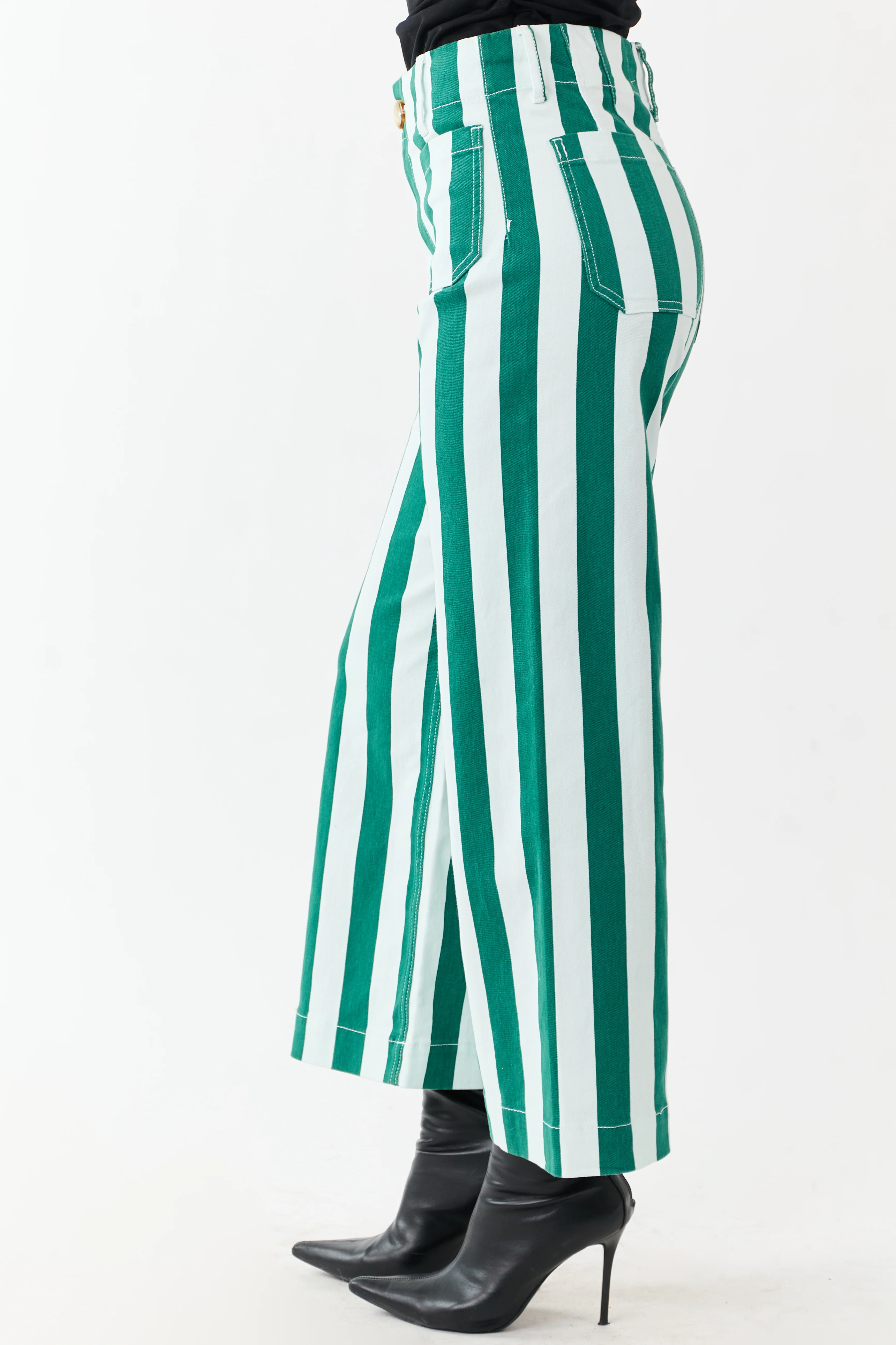 Mica Denim Mint Striped Wide Stretchy Crop Jeans - Image 3