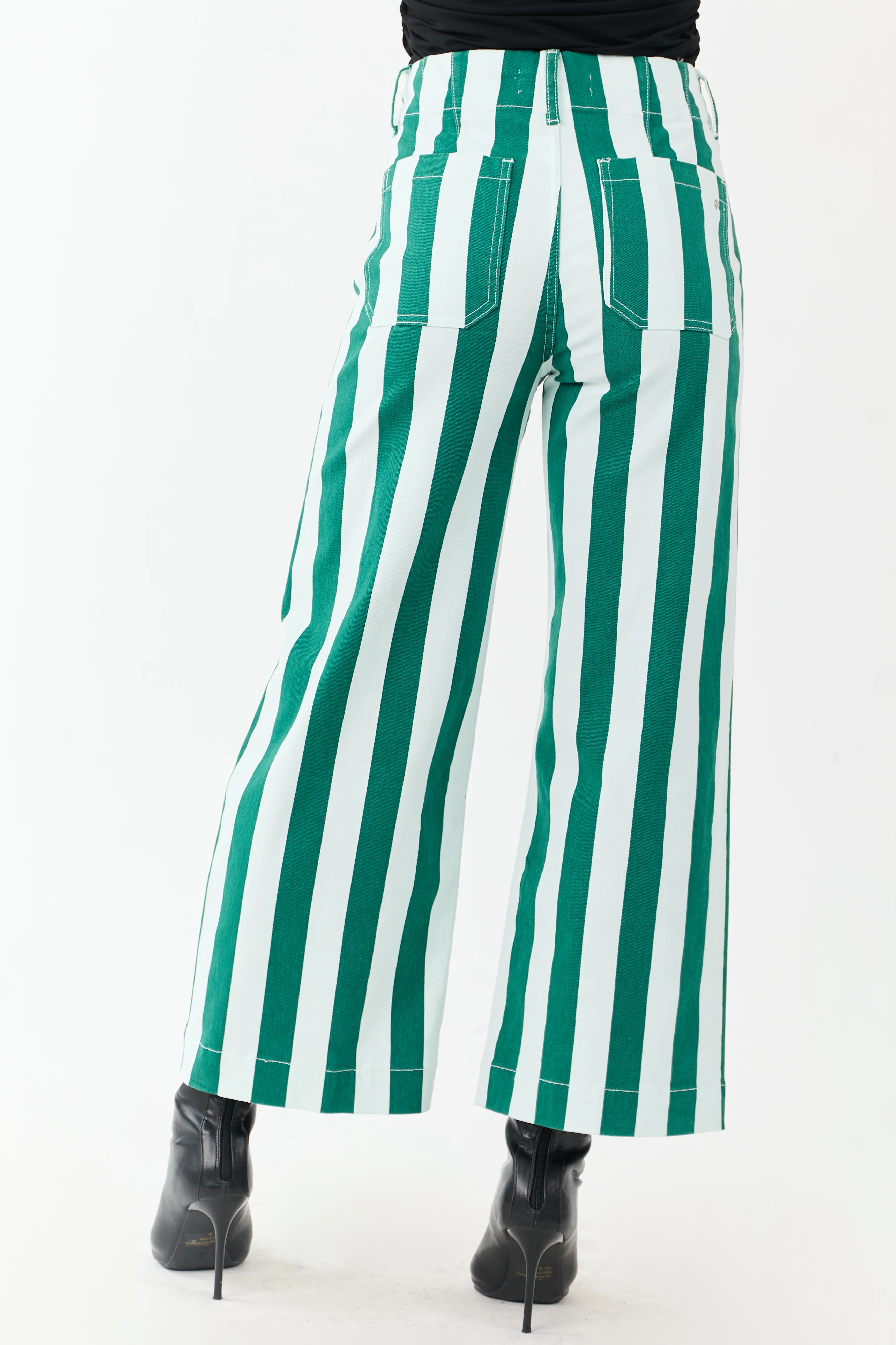 Mica Denim Mint Striped Wide Stretchy Crop Jeans - Image 4
