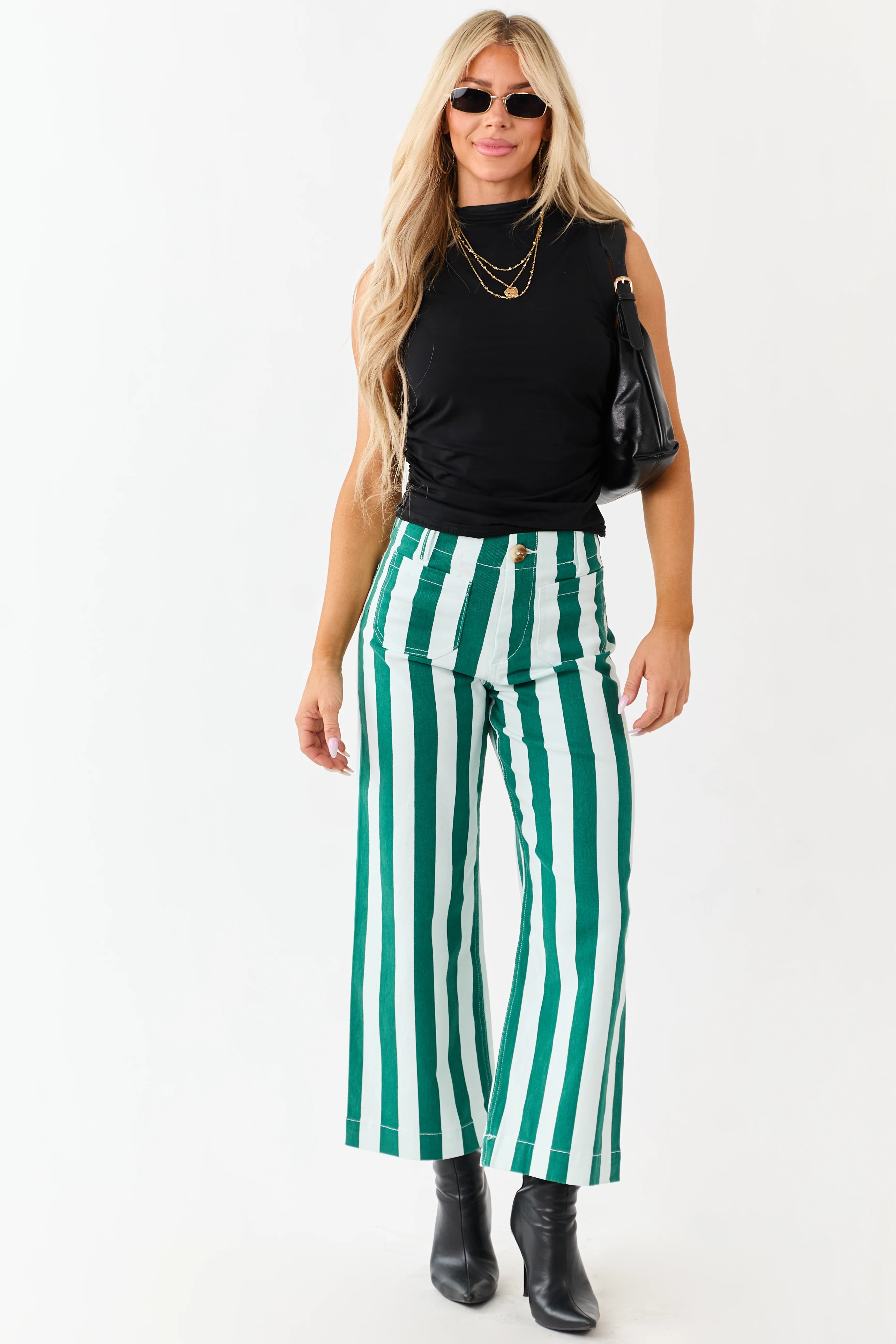 Mica Denim Mint Striped Wide Stretchy Crop Jeans - Image 6
