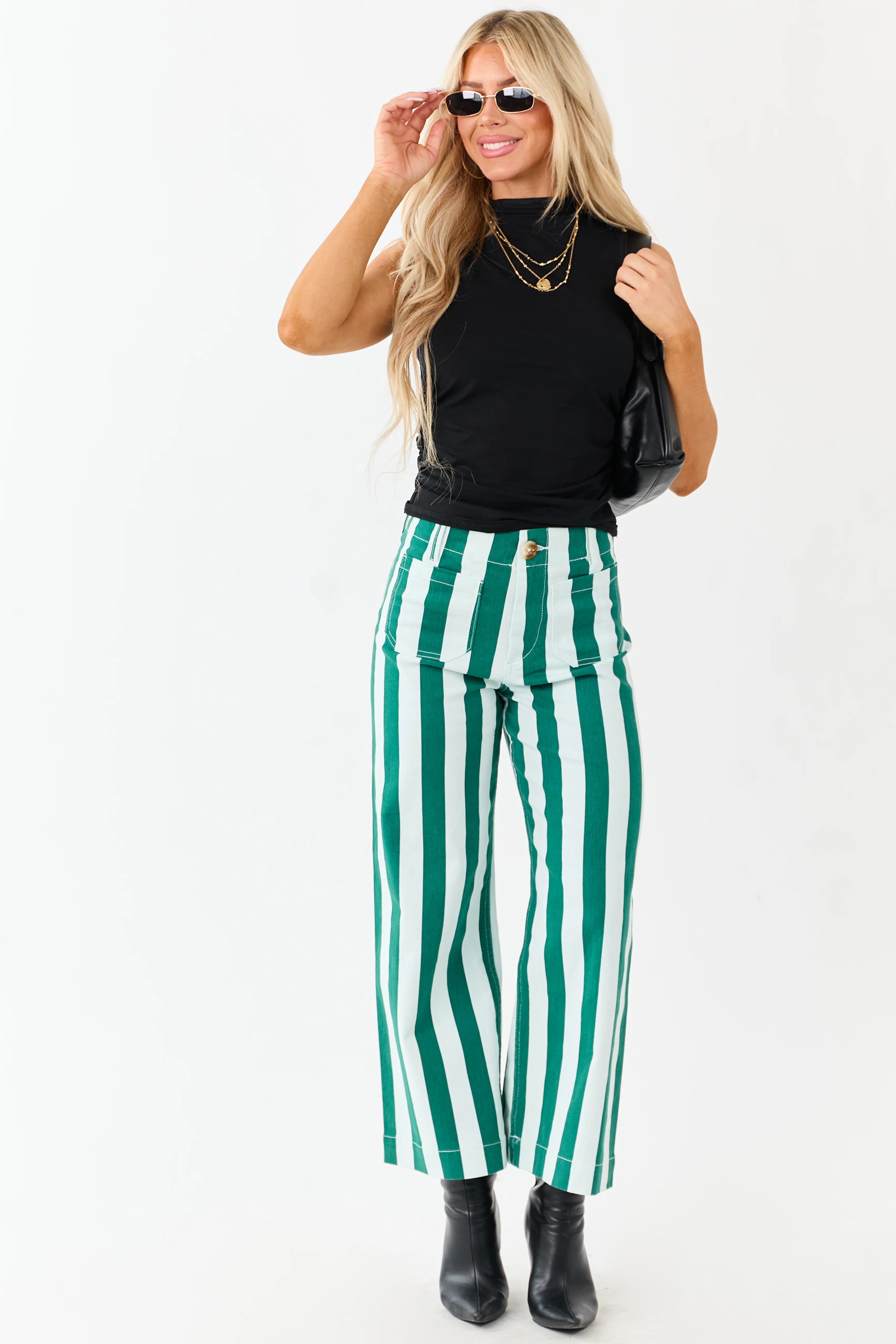 Mica Denim Mint Striped Wide Stretchy Crop Jeans - Image 7