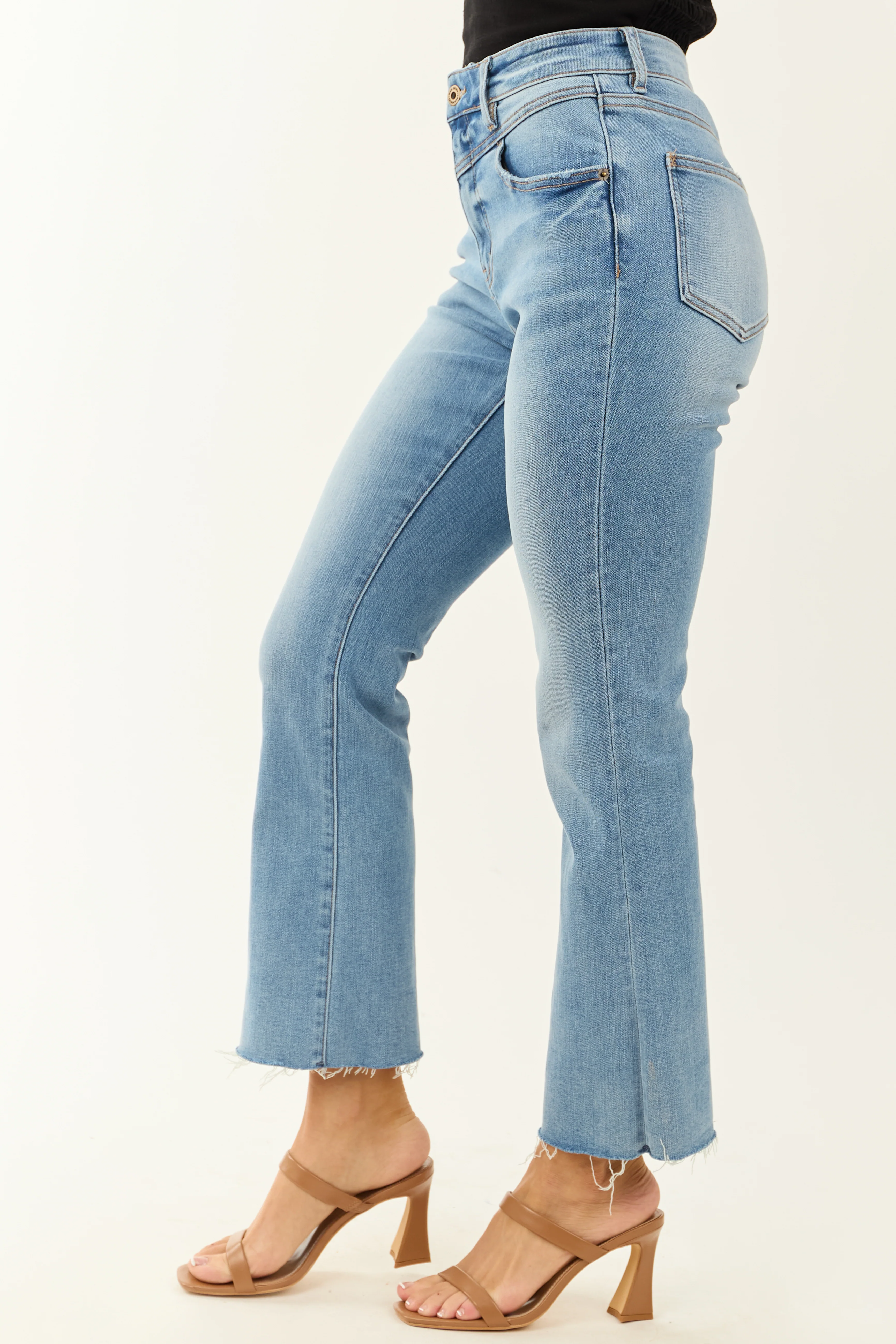 Mica Denim V Waist Raw Hem Stretchy Bootcut Jeans - Image 3