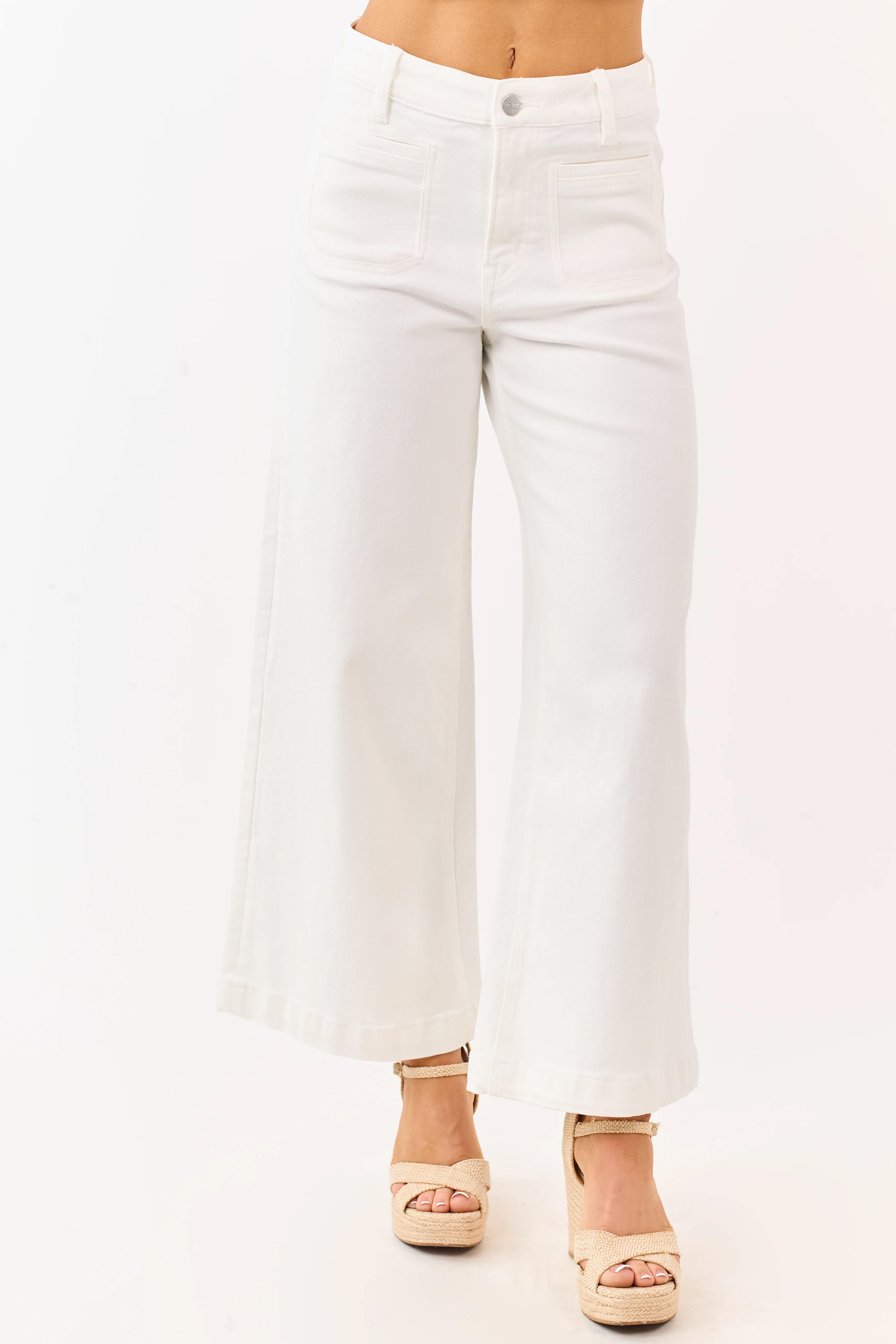 Mica Denim White Wide Leg Patch Pocket Stretchy Jeans - Image 2