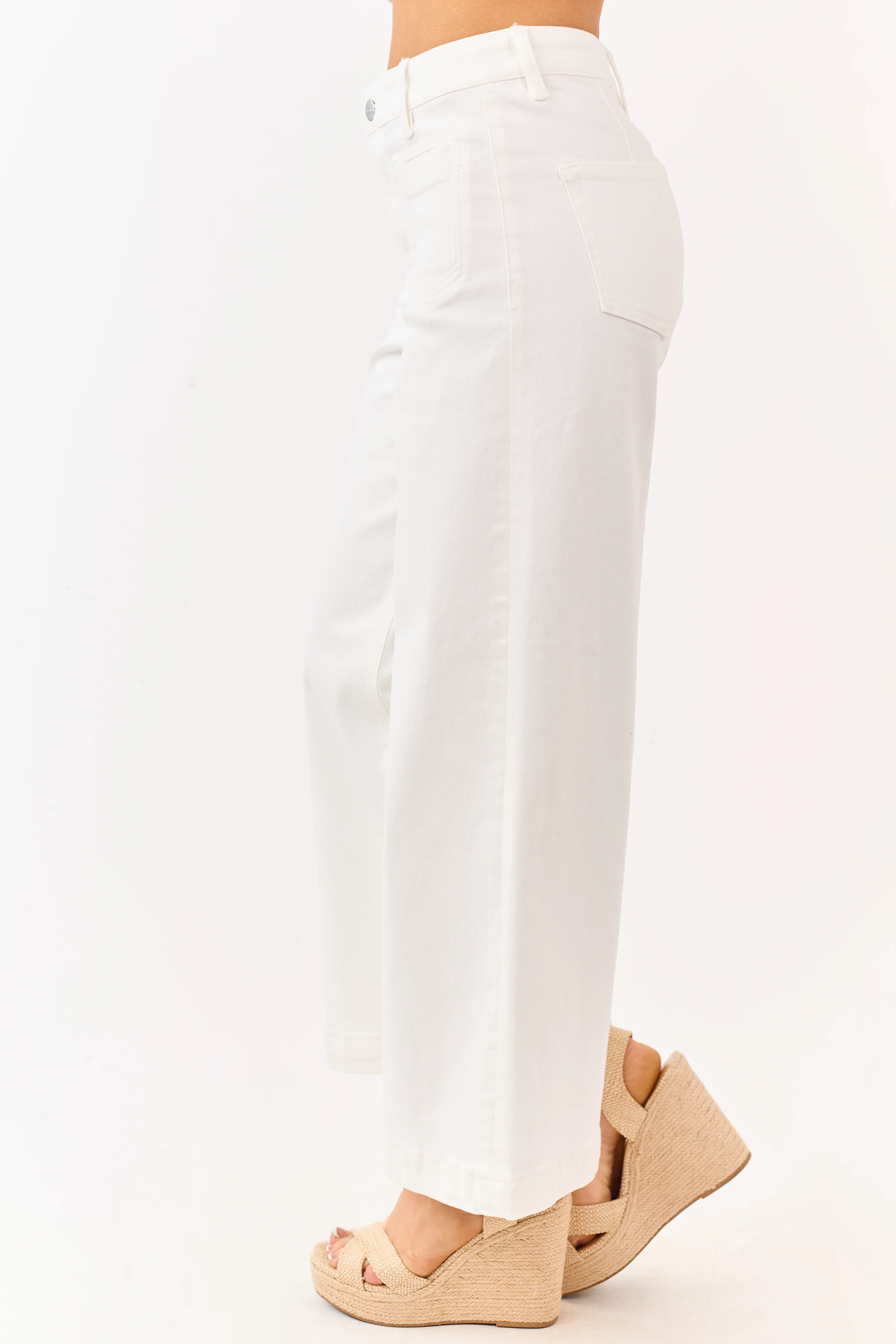 Mica Denim White Wide Leg Patch Pocket Stretchy Jeans - Image 3