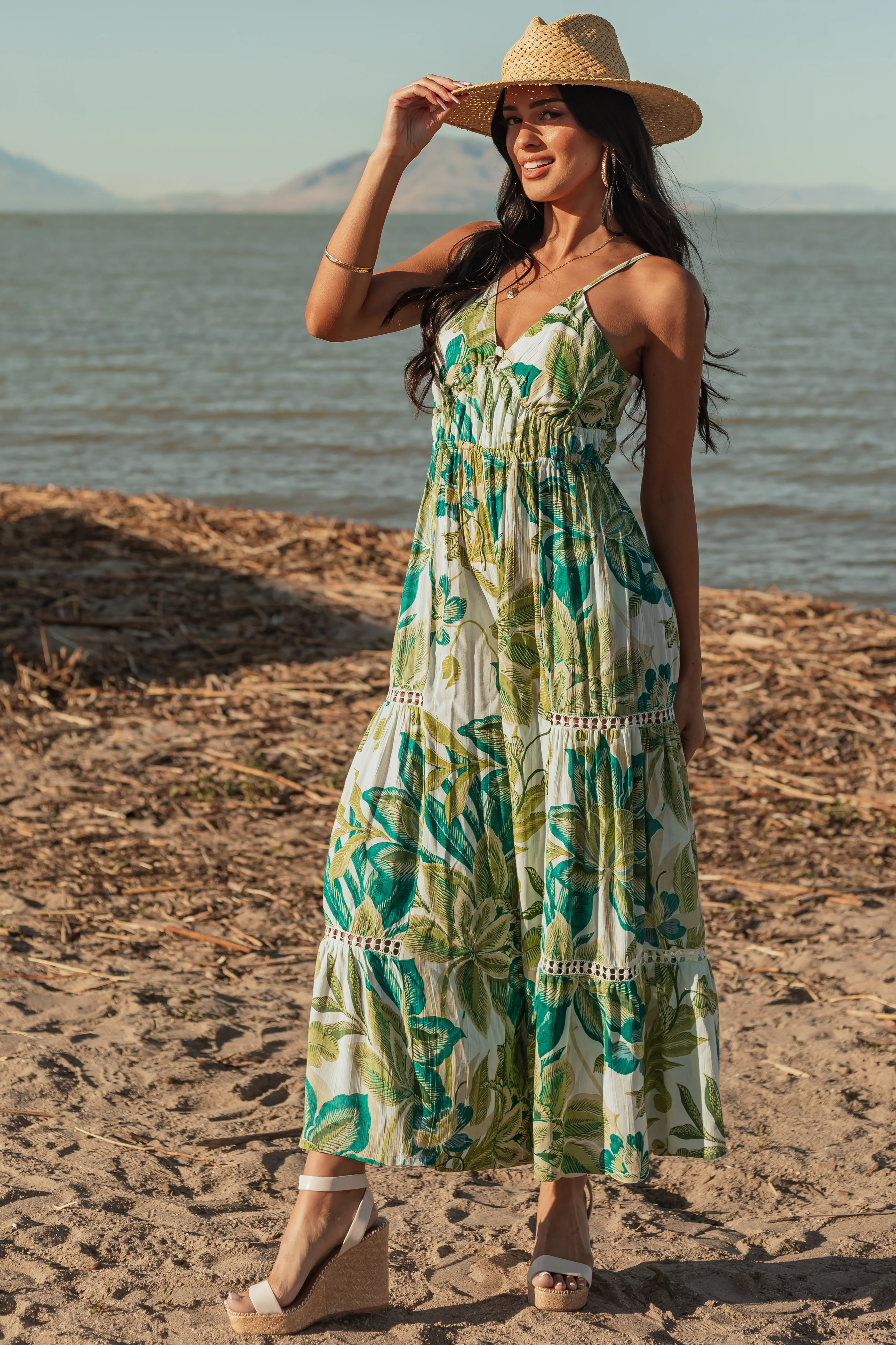 Mint Floral Print Open Back Flare Leg Jumpsuit