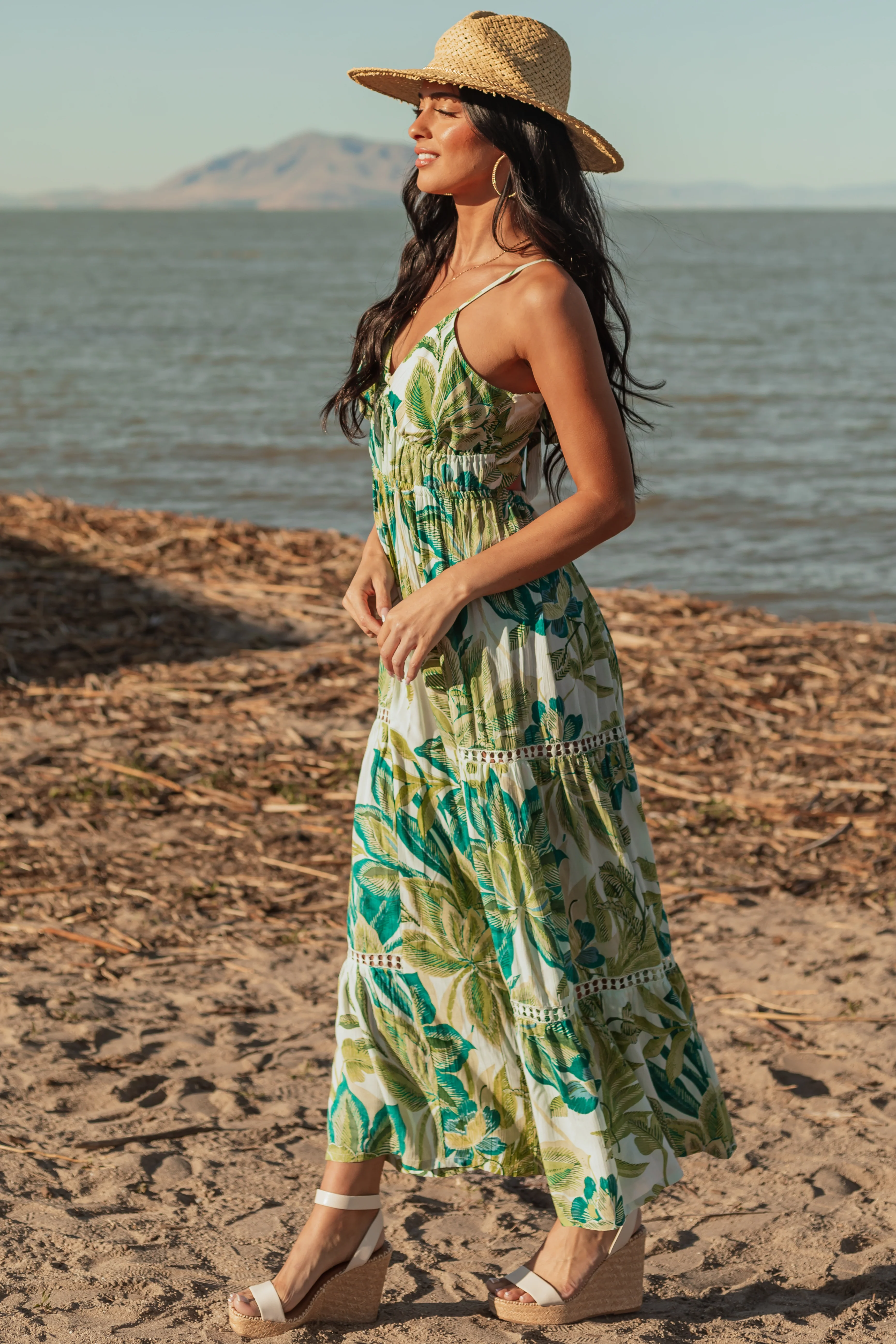 Mint Floral Print Open Back Flare Leg Jumpsuit - Image 3