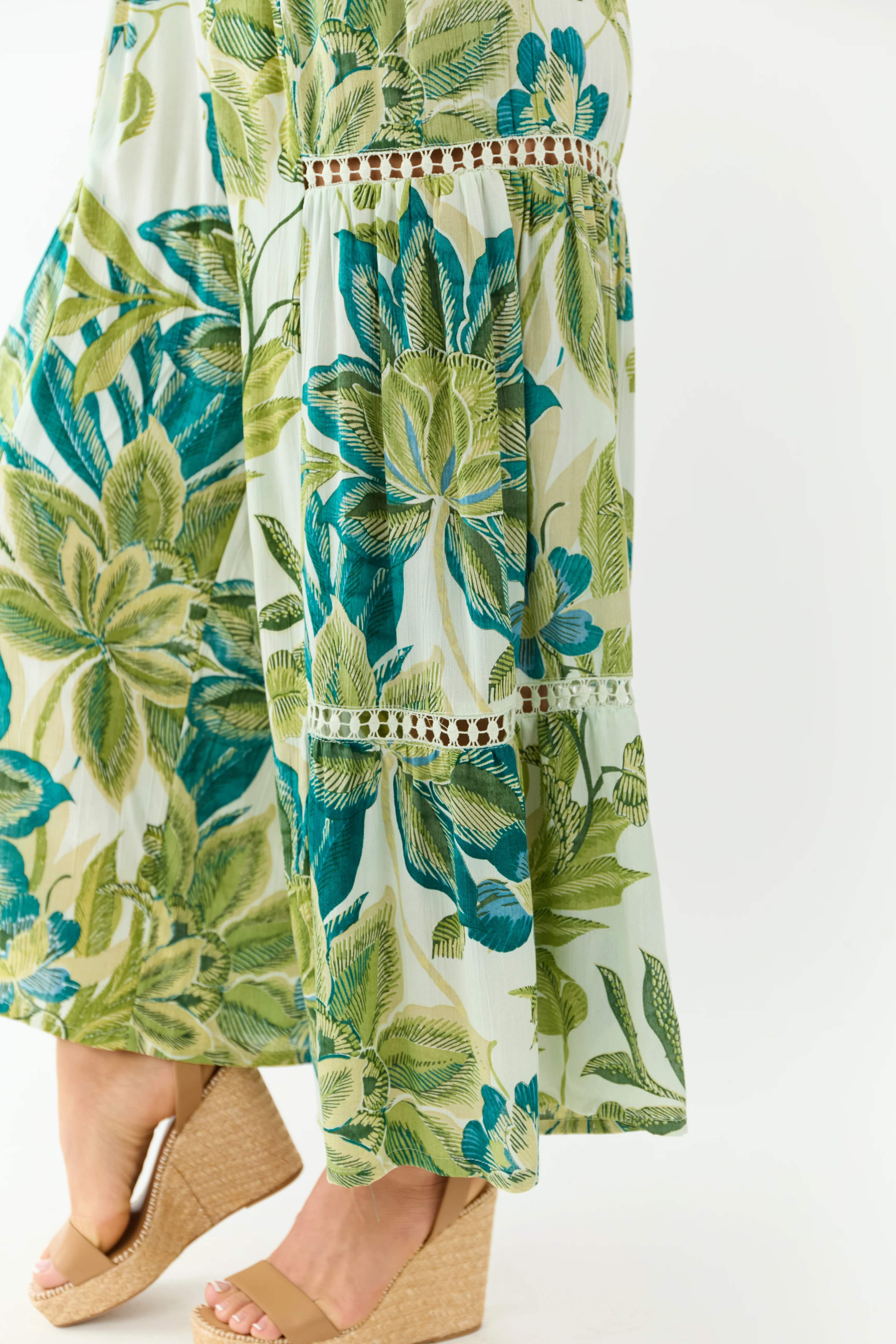 Mint Floral Print Open Back Flare Leg Jumpsuit - Image 7