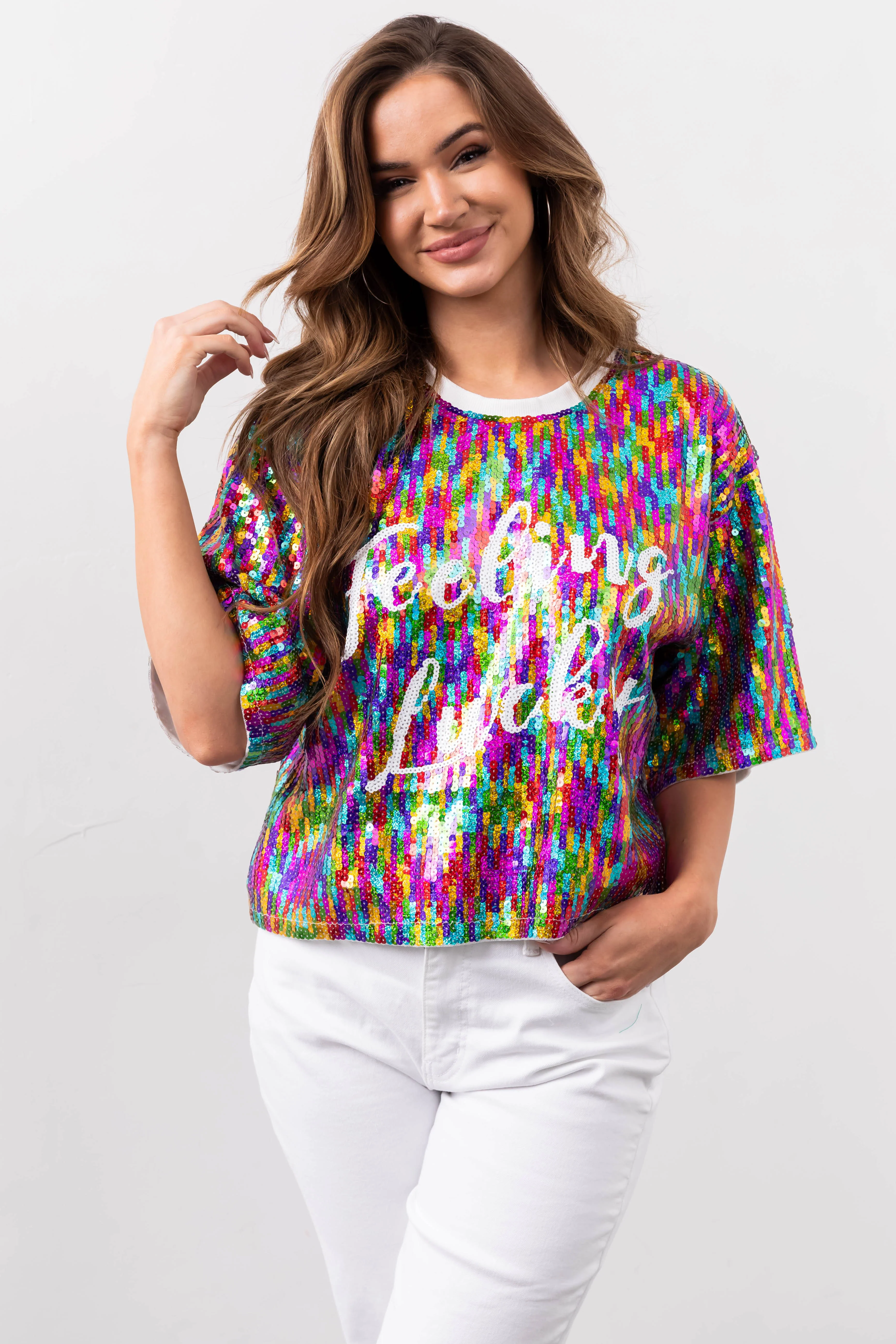Multicolor 'Feeling Lucky' Sequined Top - Image 2