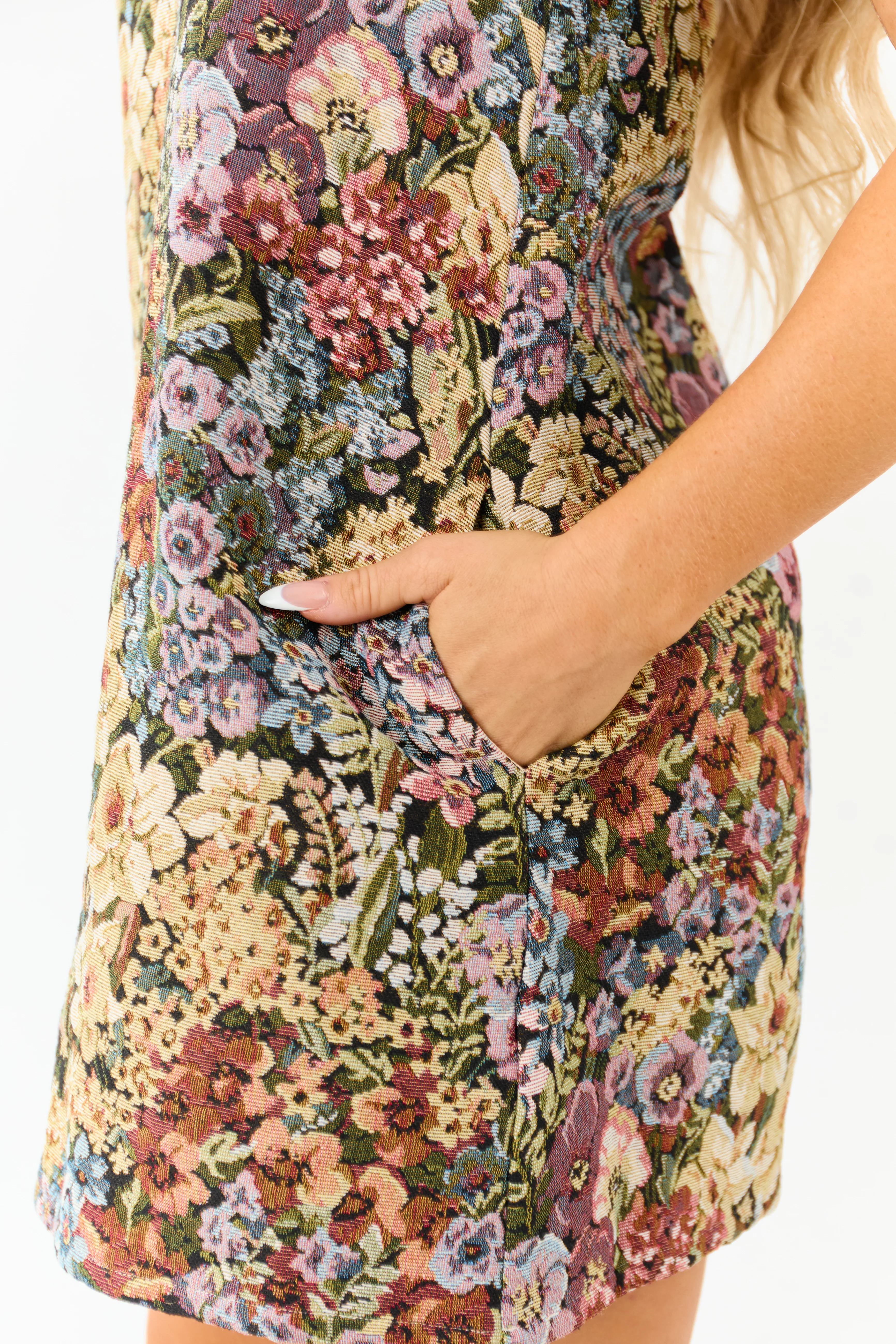 Multicolor Floral Tapestry Jacquard Mini Shift Dress - Image 6