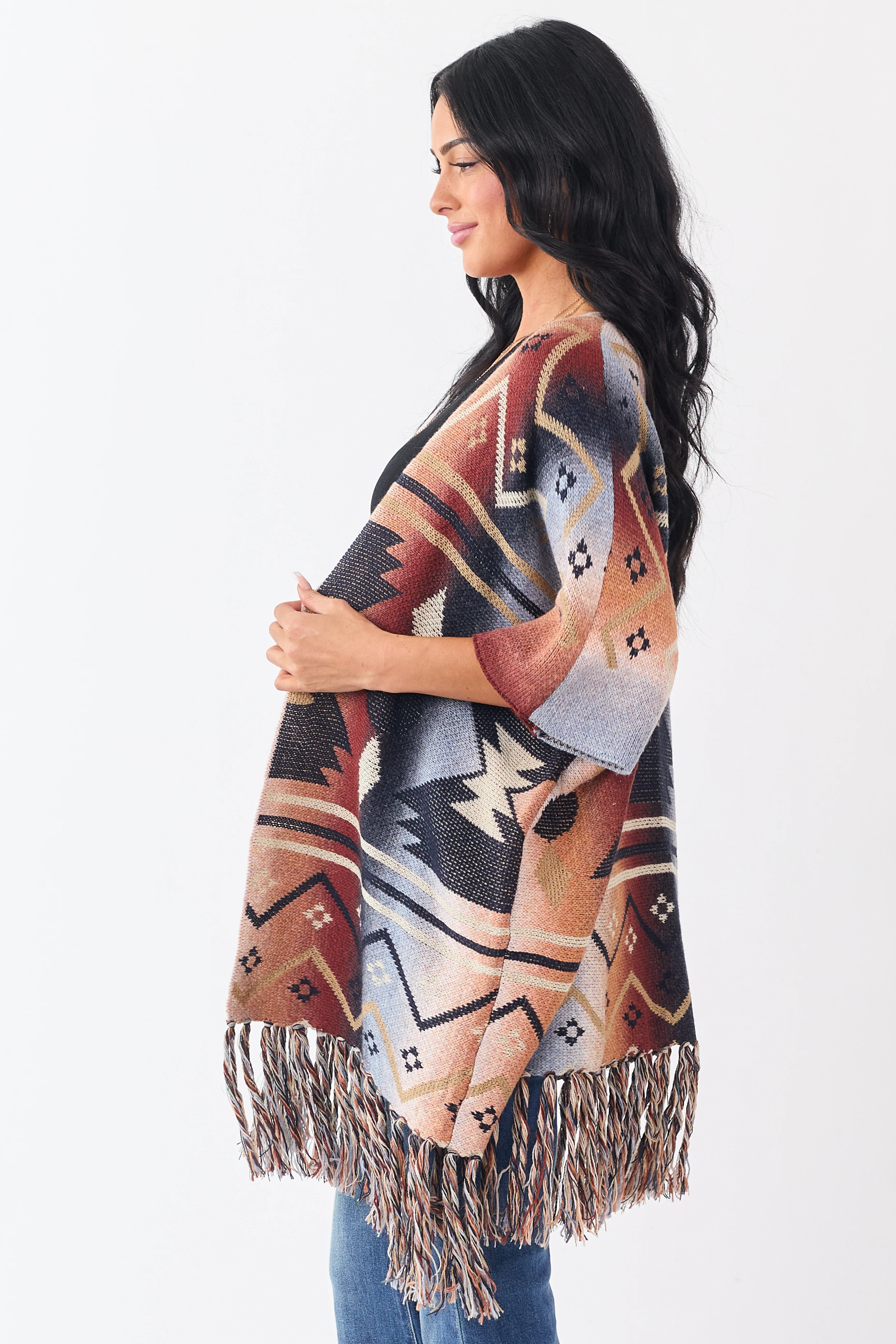 Multicolor Ombre Aztec Short Sleeve Sweater Cardigan - Image 2