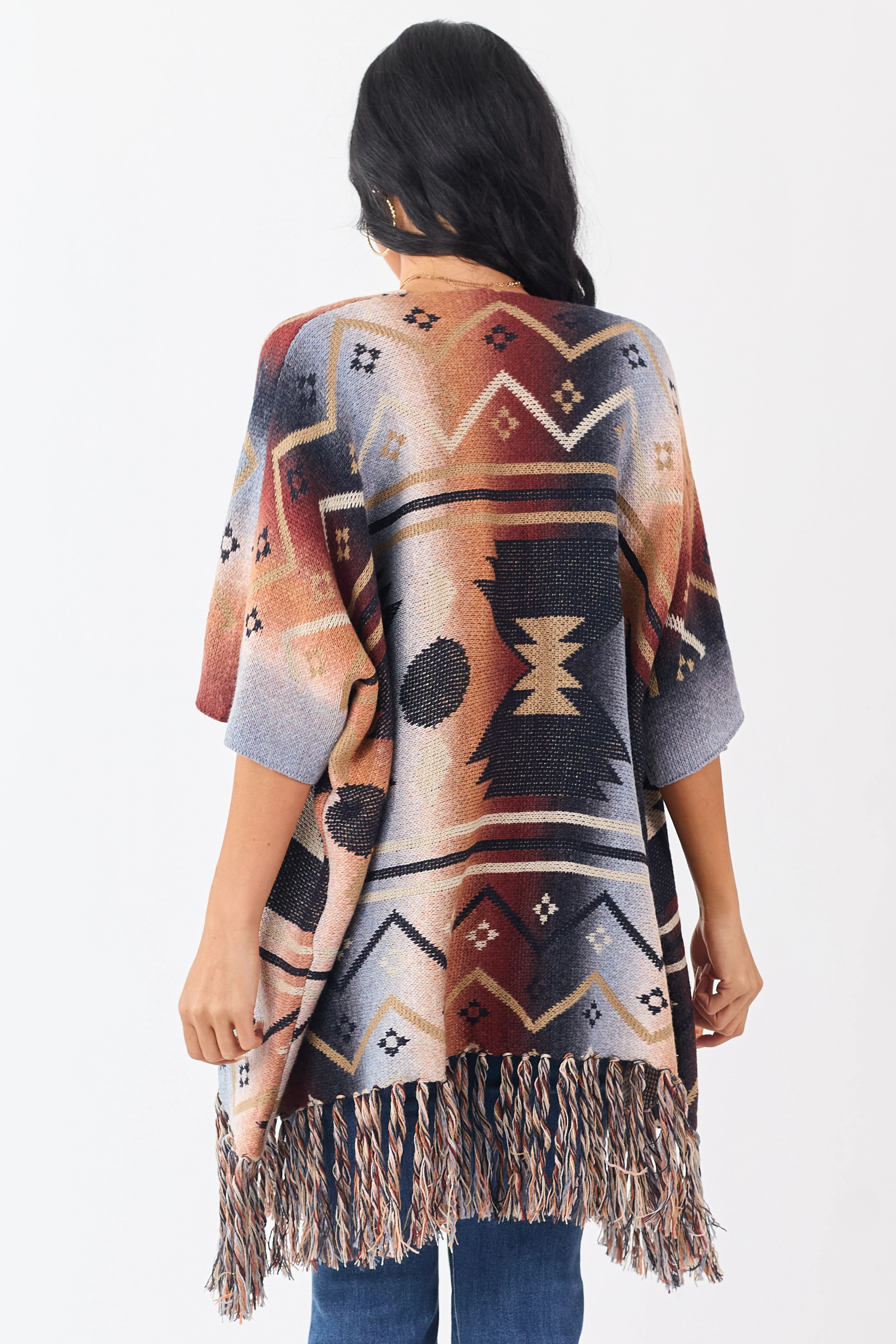 Multicolor Ombre Aztec Short Sleeve Sweater Cardigan - Image 4