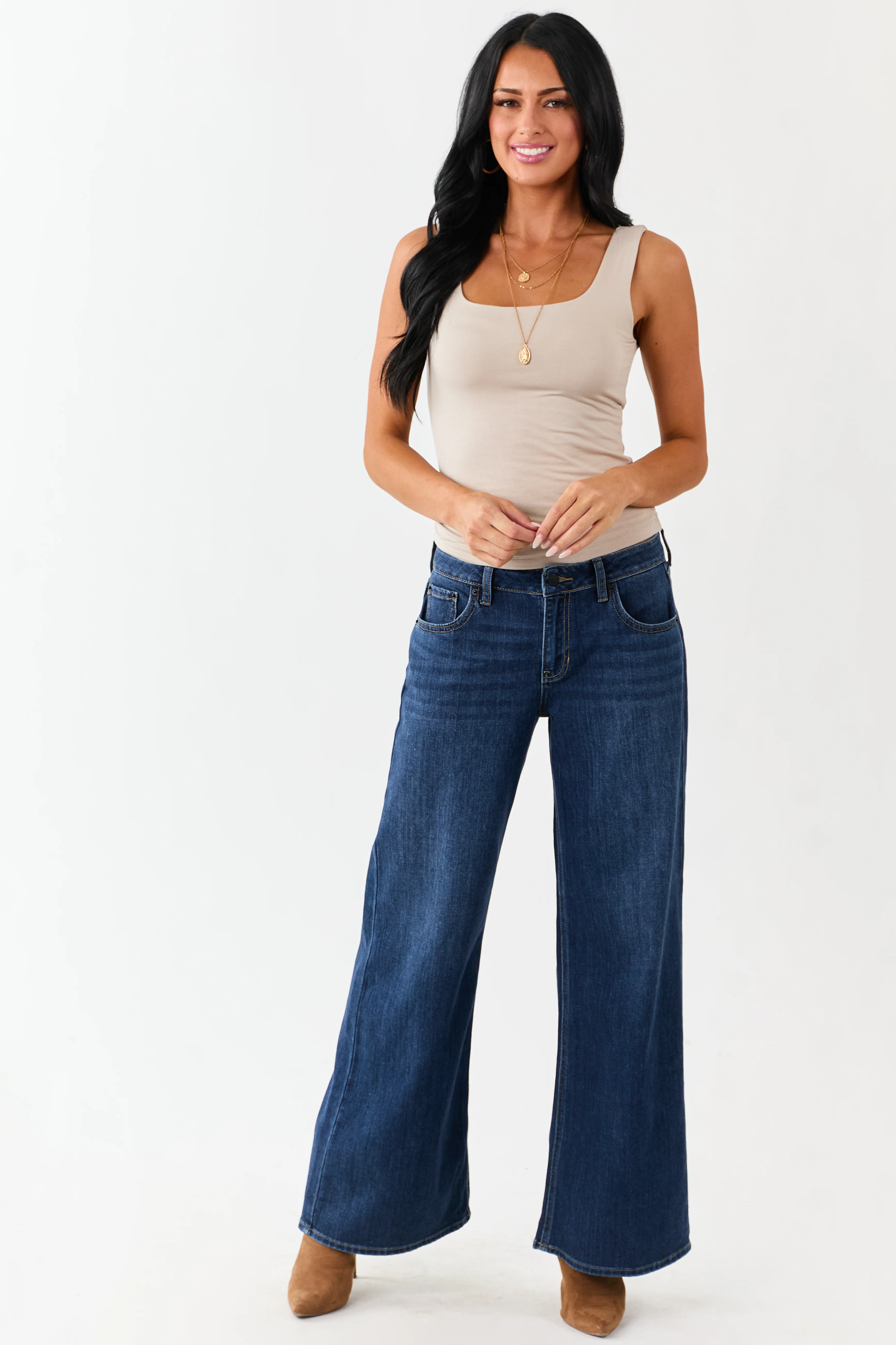 Oatmeal Square Neck Double Layer Knit Tank Top - Image 2