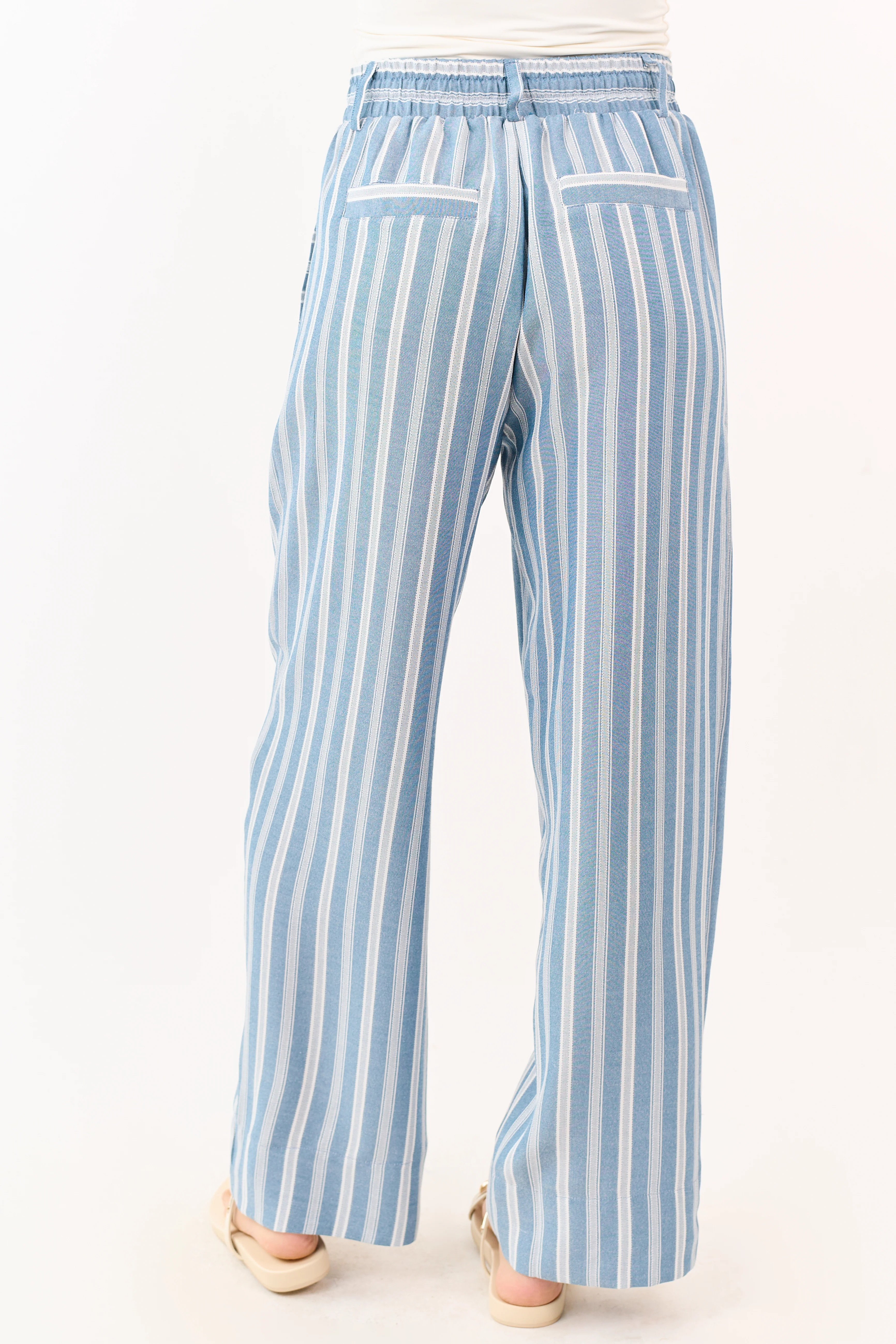 Ocean Striped Elastic Waistband Drawstring Pants - Image 4