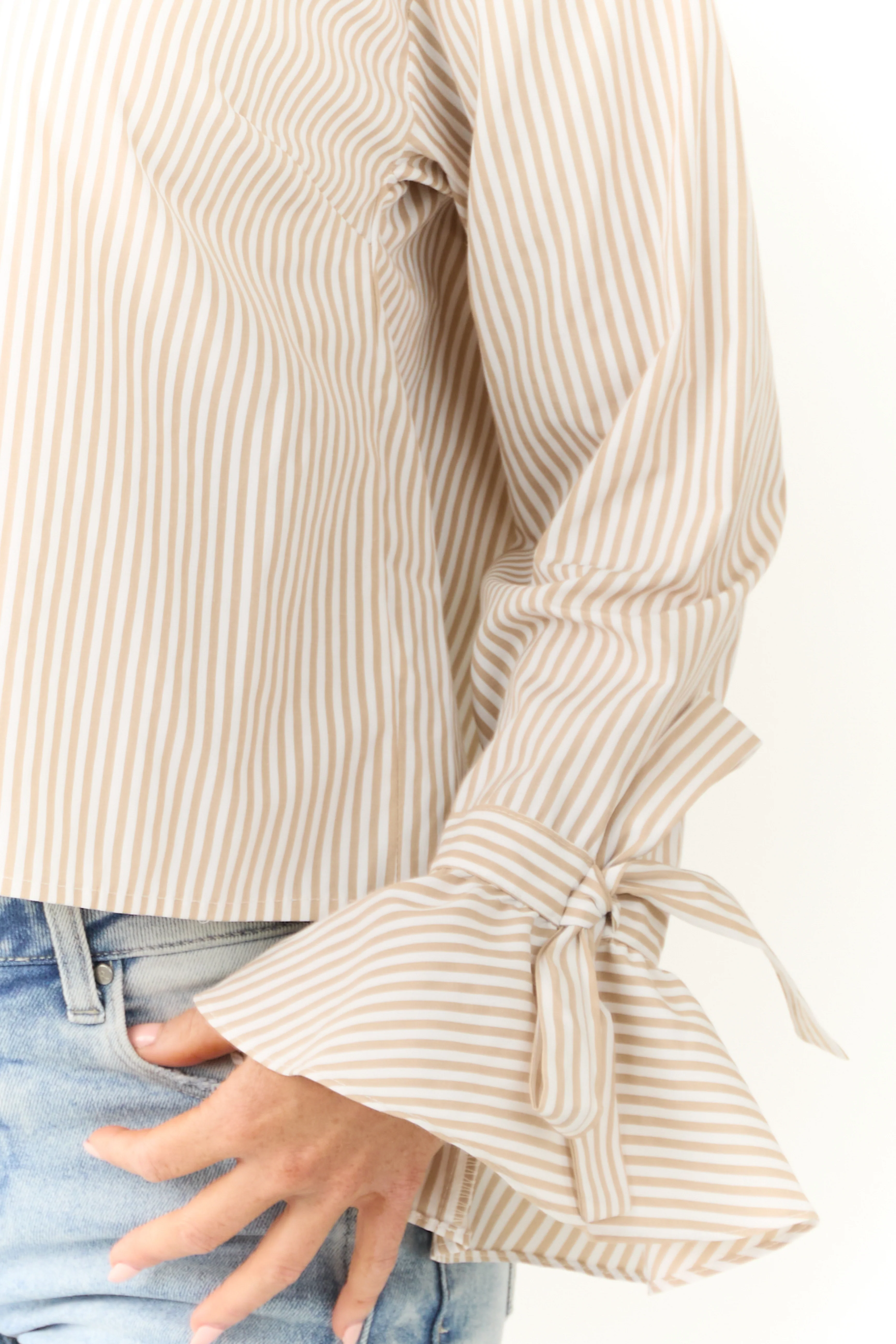 Off White and Beige Striped Button Down Top - Image 7