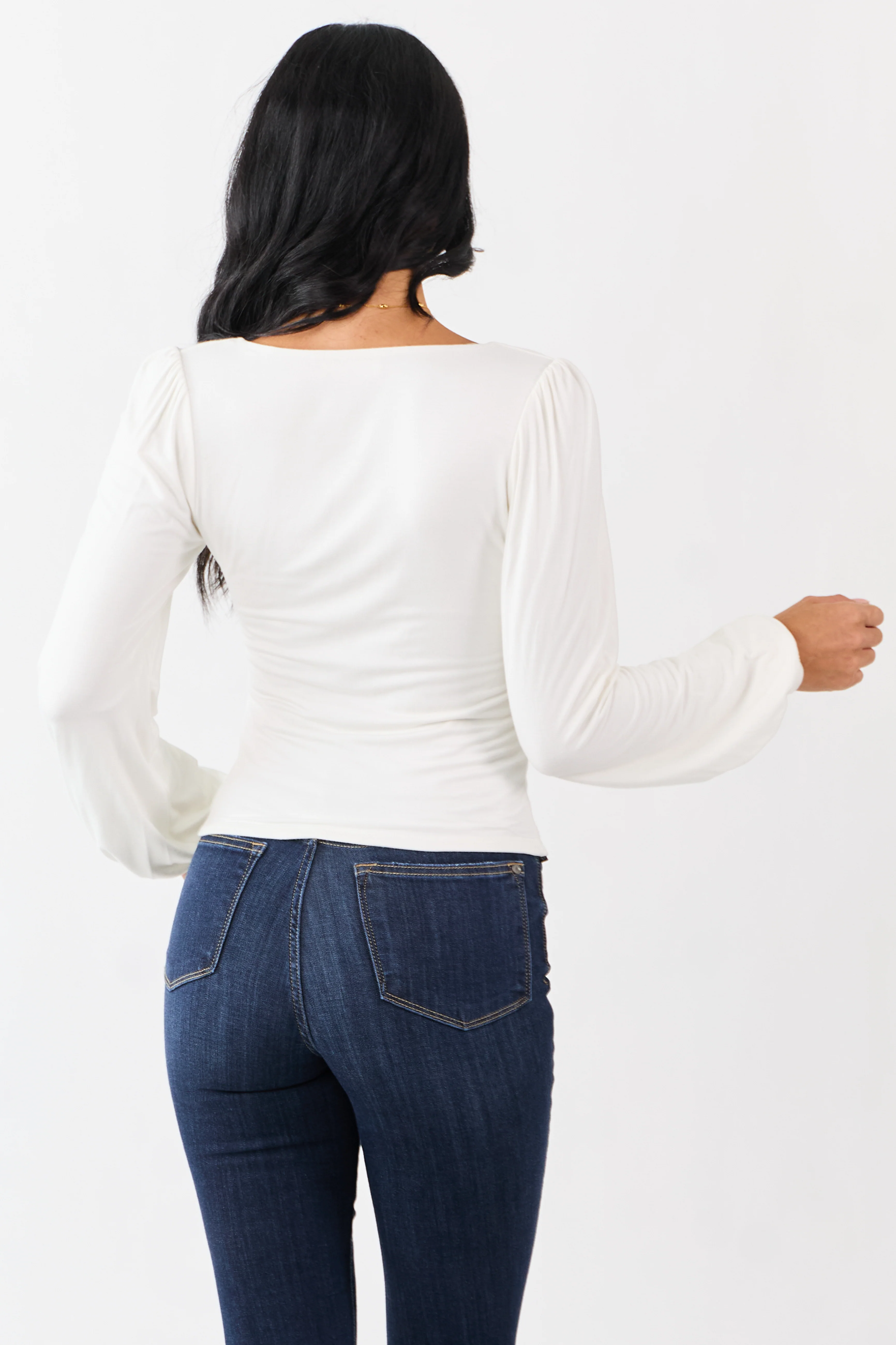 Off White Double Layer Knit Balloon Sleeve Top - Image 5