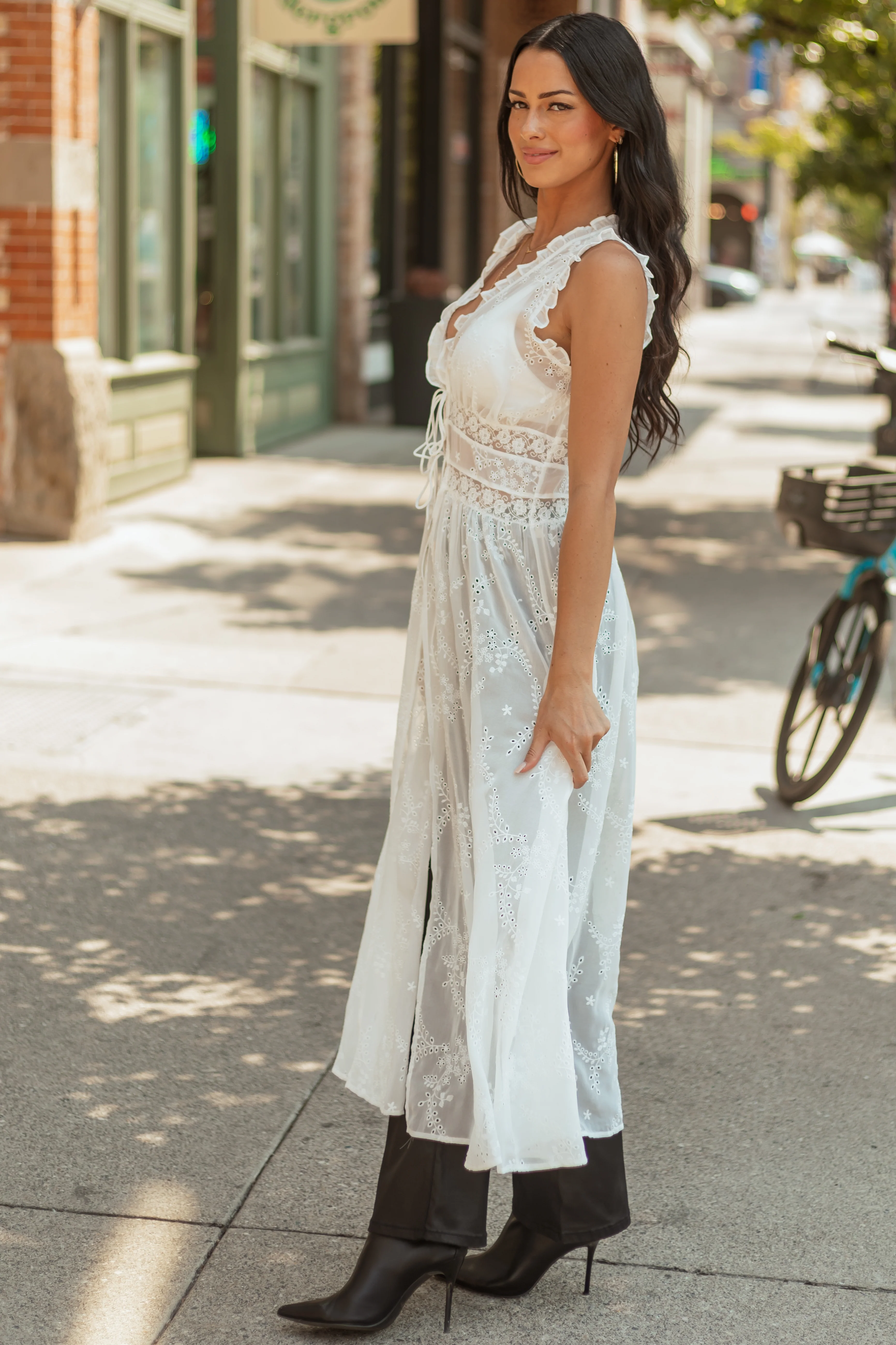 Off White Embroidered Eyelet Lace Duster Vest - Image 6