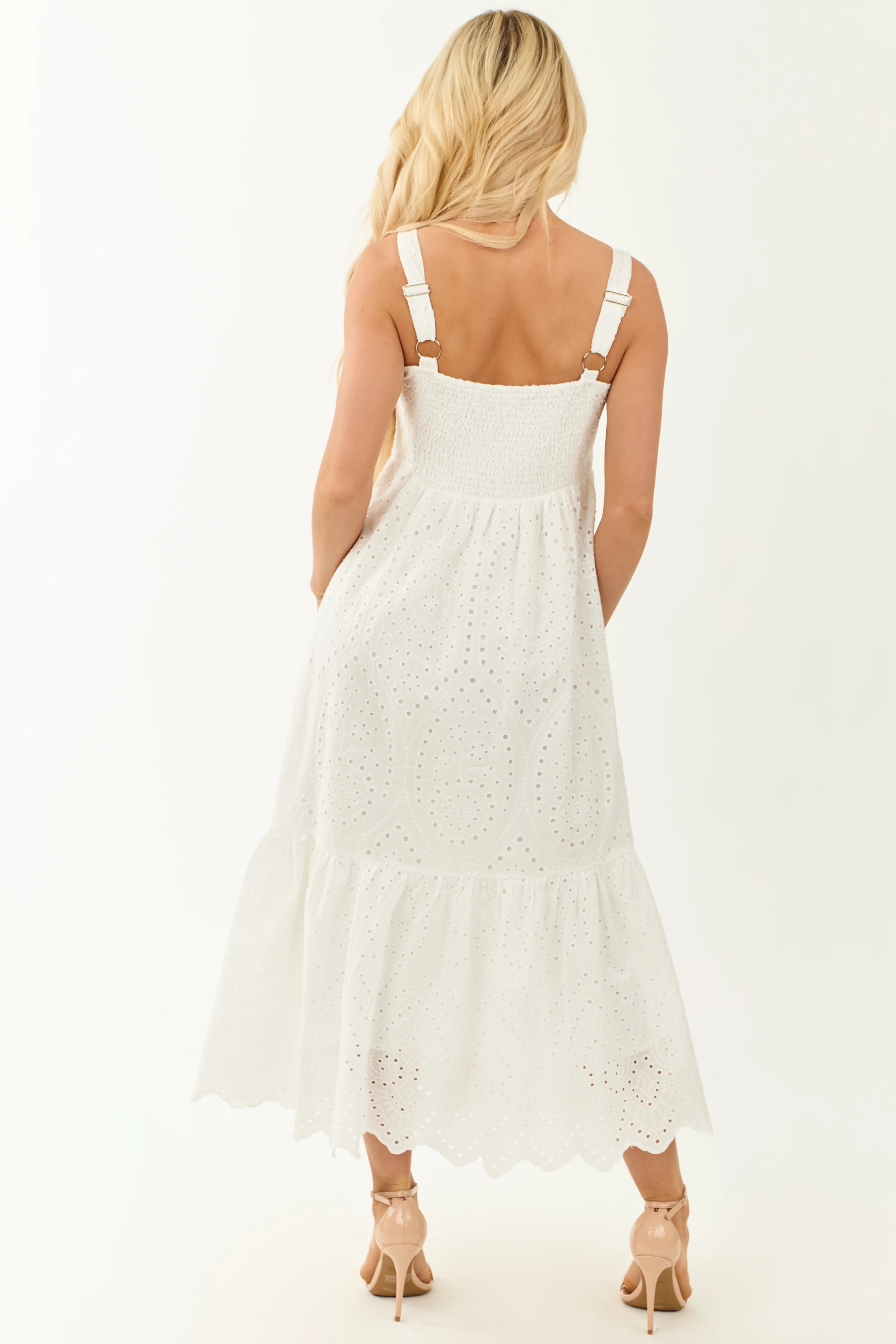 Off White Eyelet Lace Sleeveless Maxi Dress - Image 7